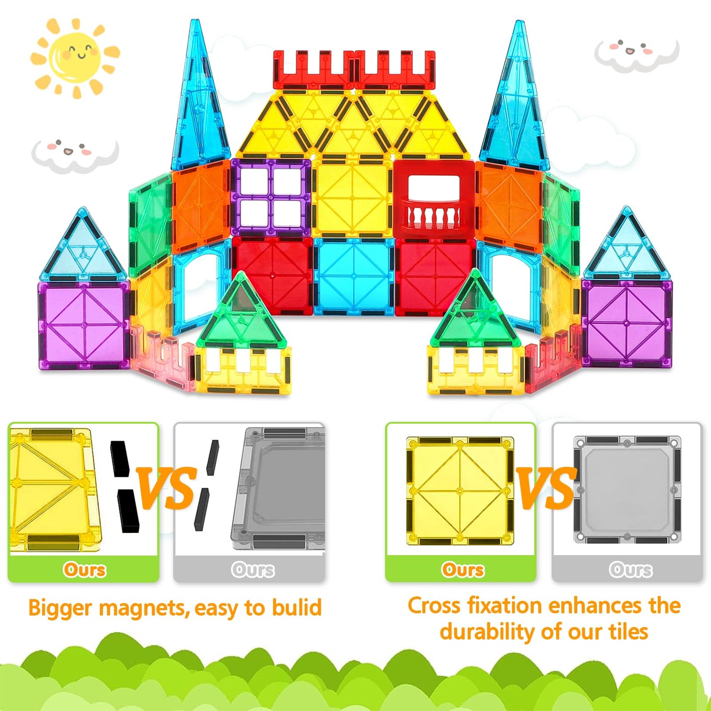NVHH 100PCS Magnetic Tiles Blocks – STEM Building Toys for Kids Aged 3-8