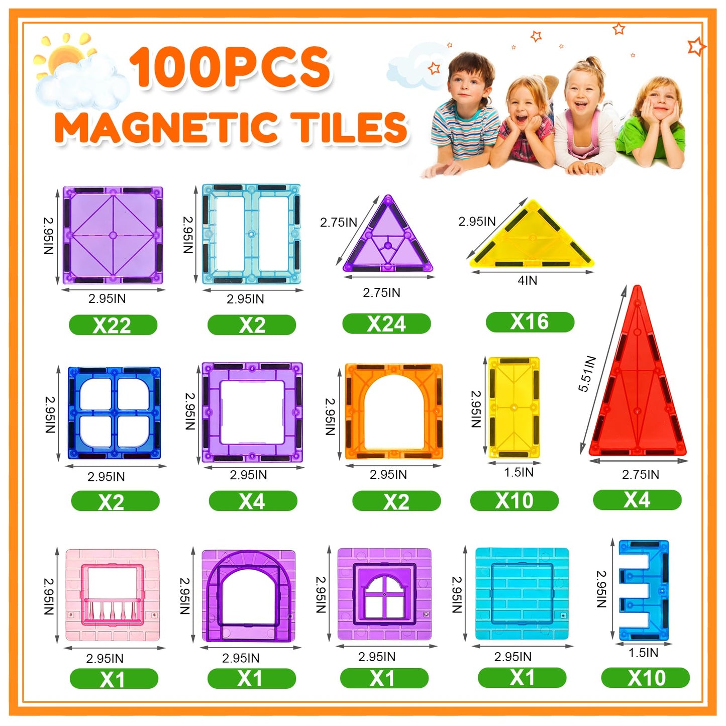 NVHH 100PCS Magnetic Tiles Blocks – STEM Building Toys for Kids Aged 3-8