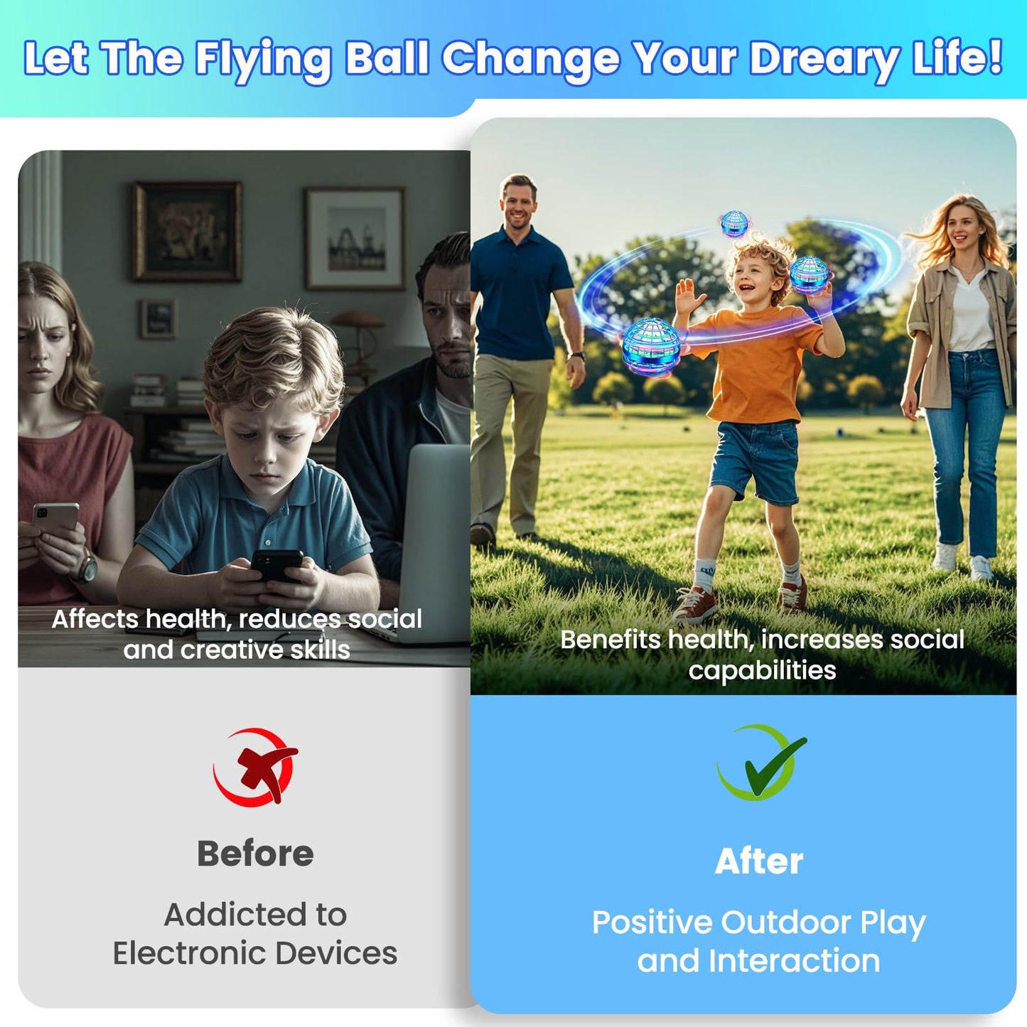 NWLAEWR Flying Orb Ball Toy – 2026 Upgrade Hand-Controlled Hover Ball with LED Lights