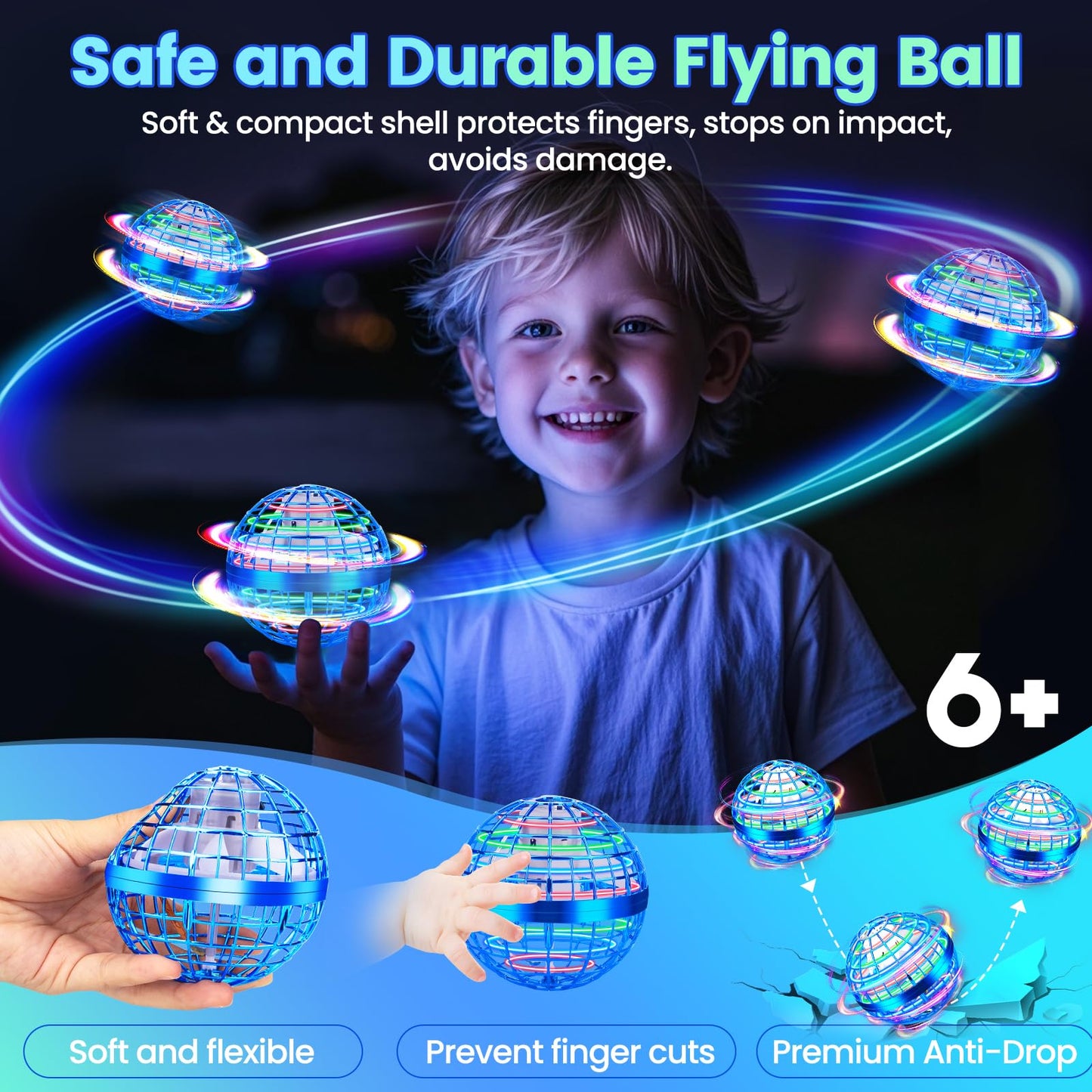 NWLAEWR Flying Orb Ball Toy – 2026 Upgrade Hand-Controlled Hover Ball with LED Lights
