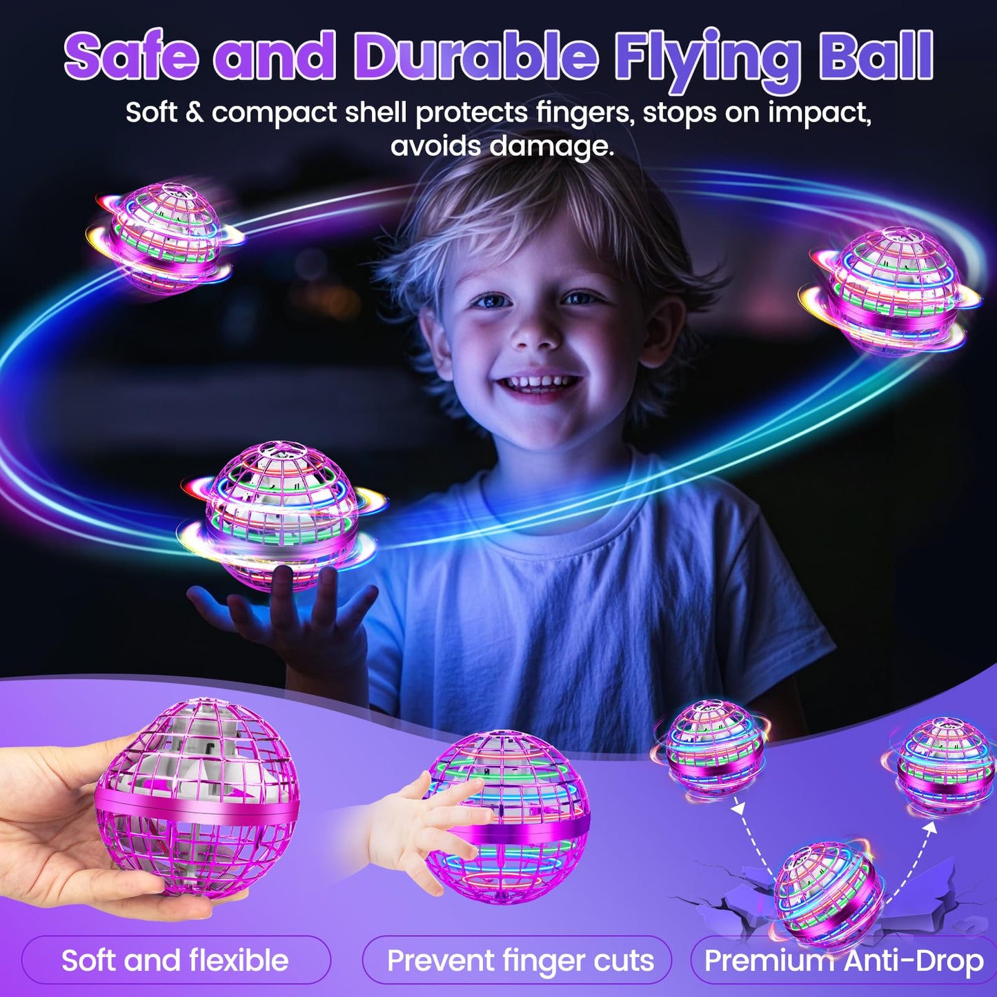 NWLAEWR Flying Orb Ball Toy – 2026 Upgrade, Hand-Controlled LED Hover Ball