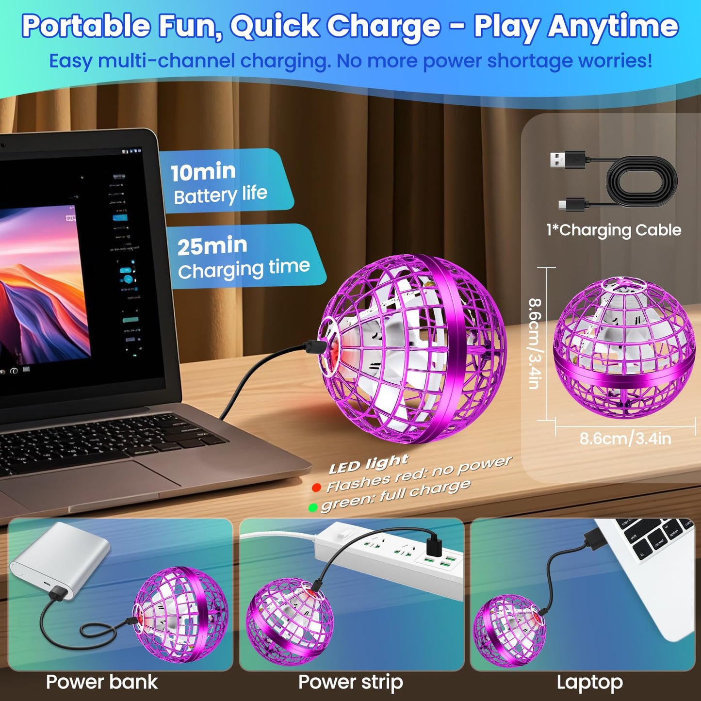 NWLAEWR Flying Orb Ball Toy – 2026 Upgrade, Hand-Controlled LED Hover Ball