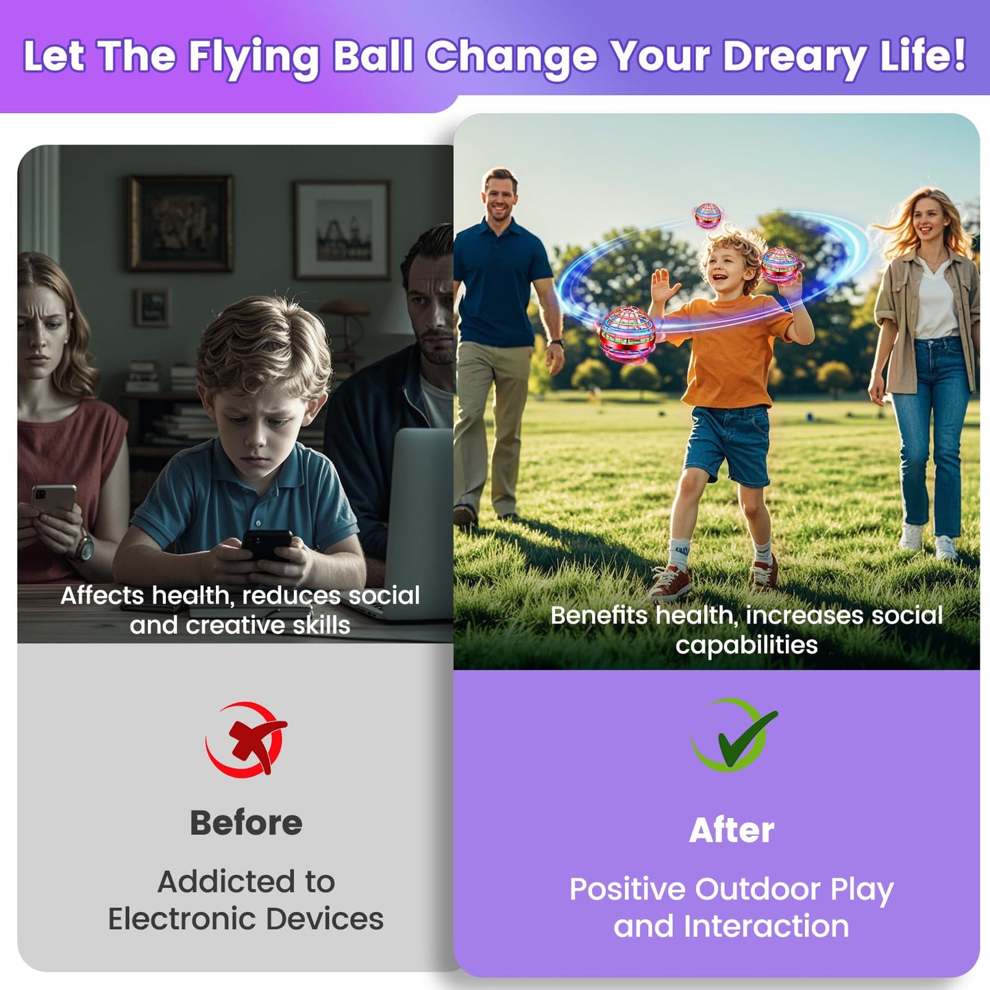 NWLAEWR Flying Orb Ball Toy – 2026 Upgrade, Hand-Controlled LED Hover Ball