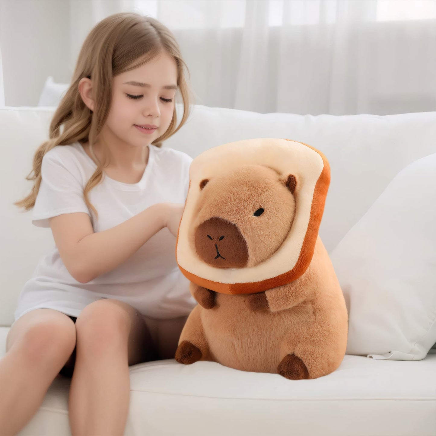 NXNYNZ 12-Inch Cute Capybara Plush Pillow – Soft Capybara Stuffed Toy, Removable Bread Accessory, Gift for Kids & Adults