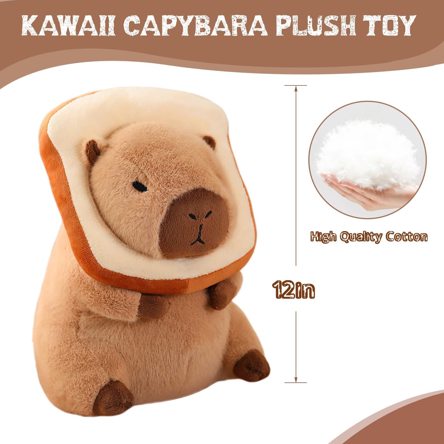 NXNYNZ 12-Inch Cute Capybara Plush Pillow – Soft Capybara Stuffed Toy, Removable Bread Accessory, Gift for Kids & Adults