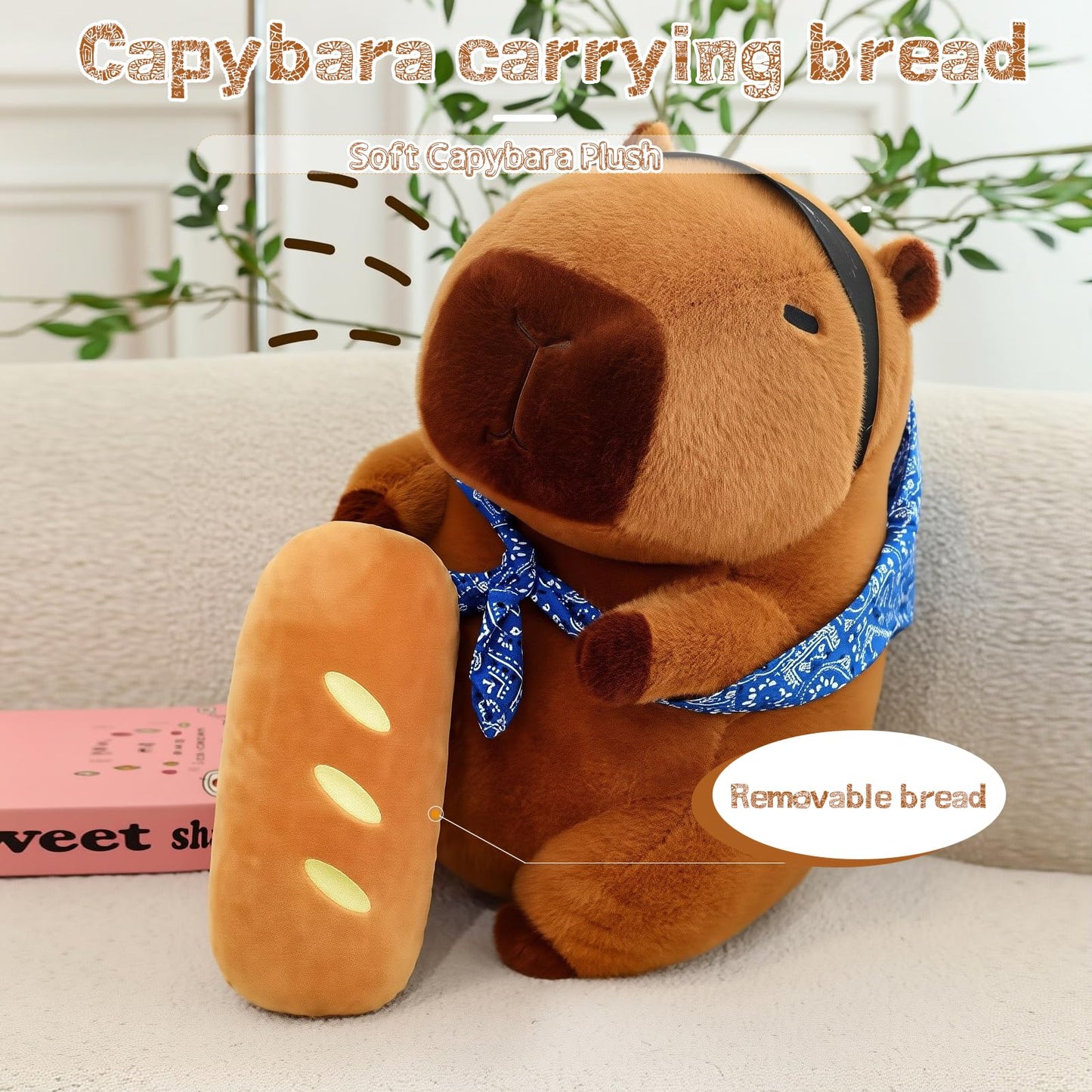 NXNYNZ Cute Capybara Plush Toy – 13.5-Inch Soft Capybara Carrying Bread Plush