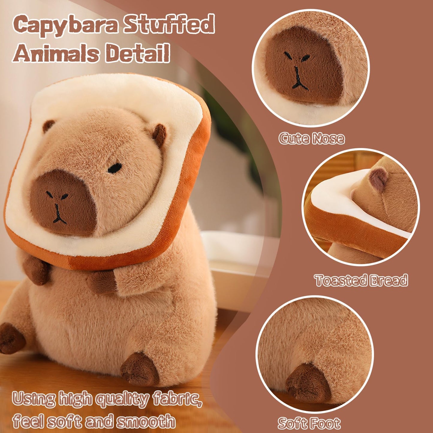 NXNYNZ 12-Inch Cute Capybara Plush Pillow – Soft Capybara Stuffed Toy, Removable Bread Accessory, Gift for Kids & Adults