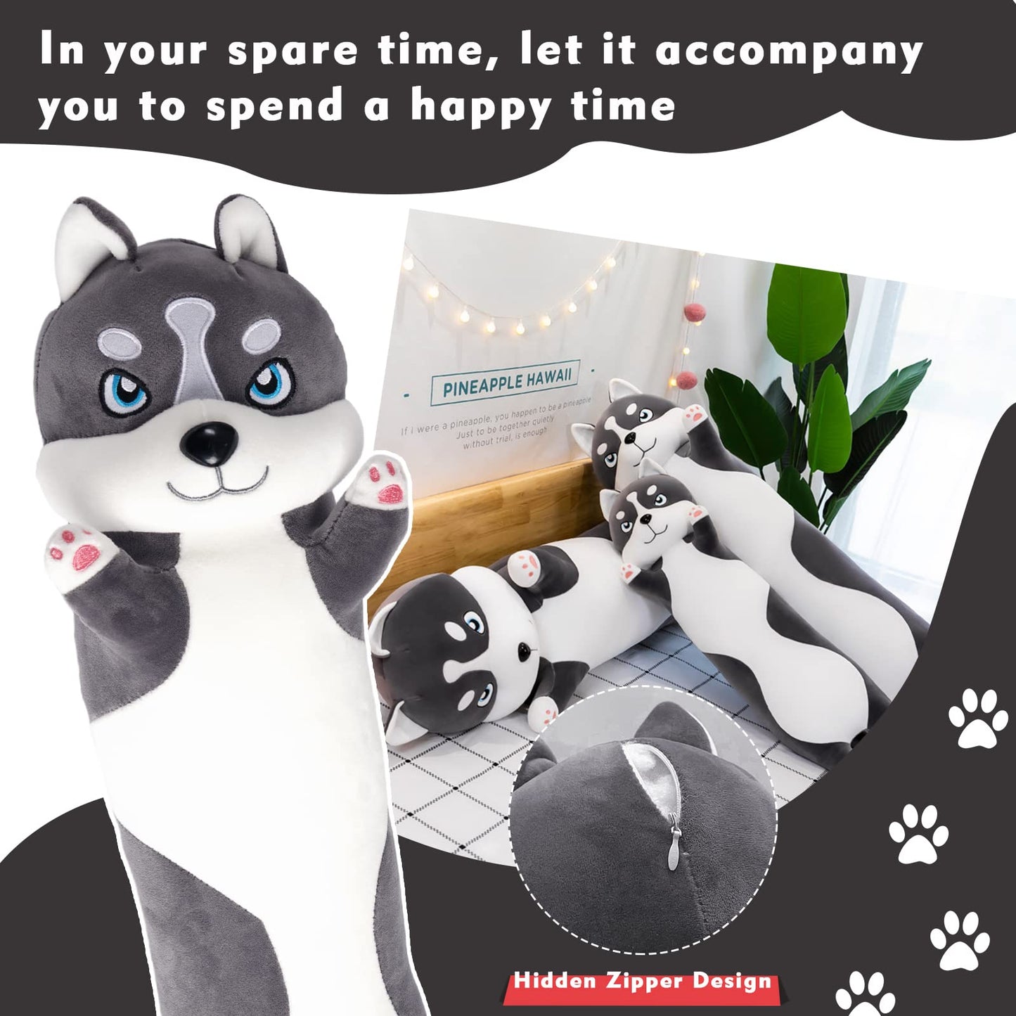 NXNYNZ Long Husky Plush Pillow 51in – Soft Body Pillow, Cute Dog Plushie