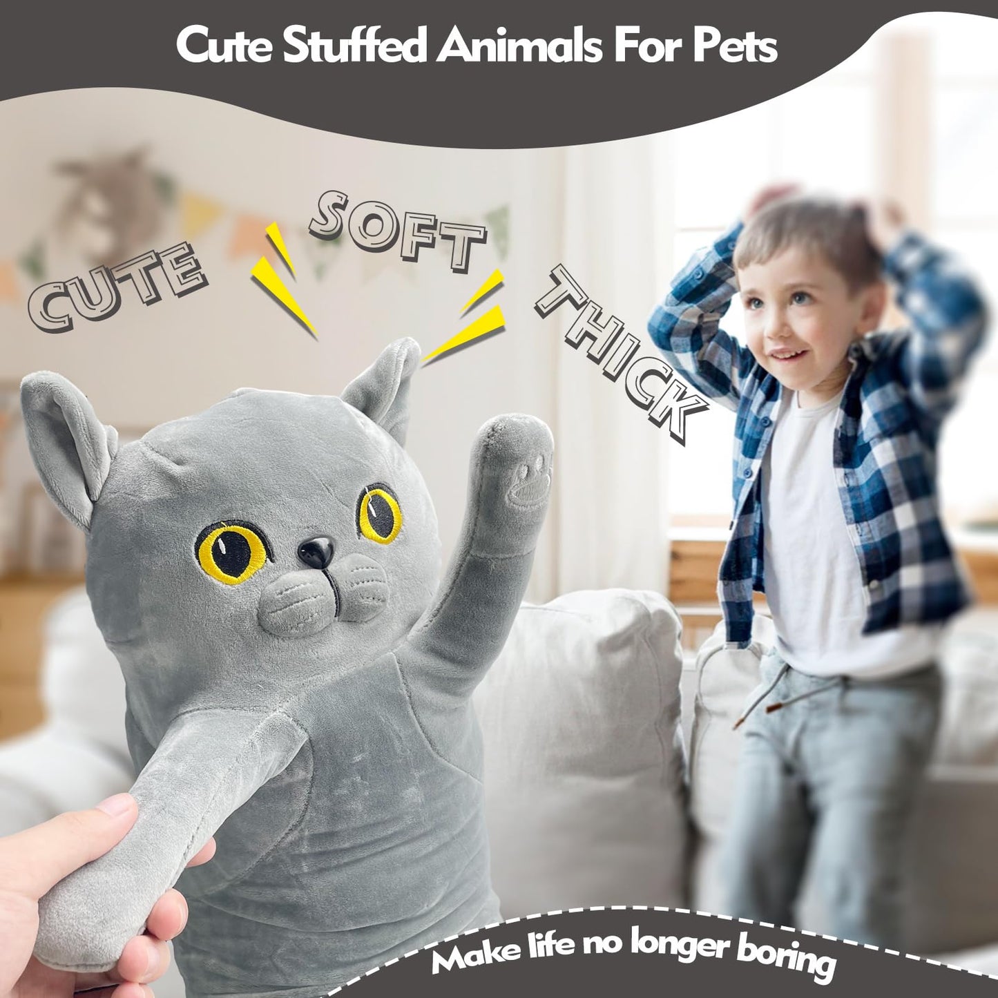 NXNYNZ Long Cat Plush Pillow 51.1in — Soft Gray Cat Body Pillow for Kids & Adults