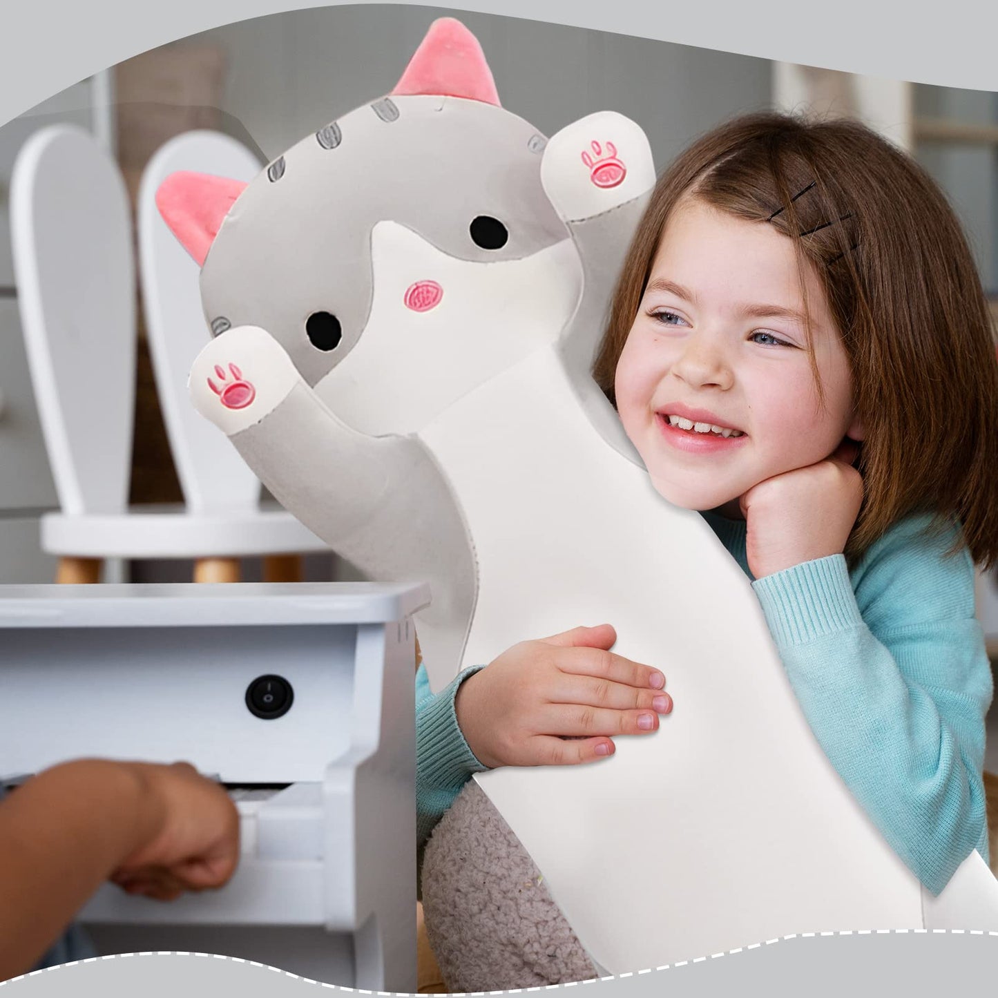NXNYNZ Long Cat Plush Pillow 43.3in - Grey Cute Cat Body Pillow