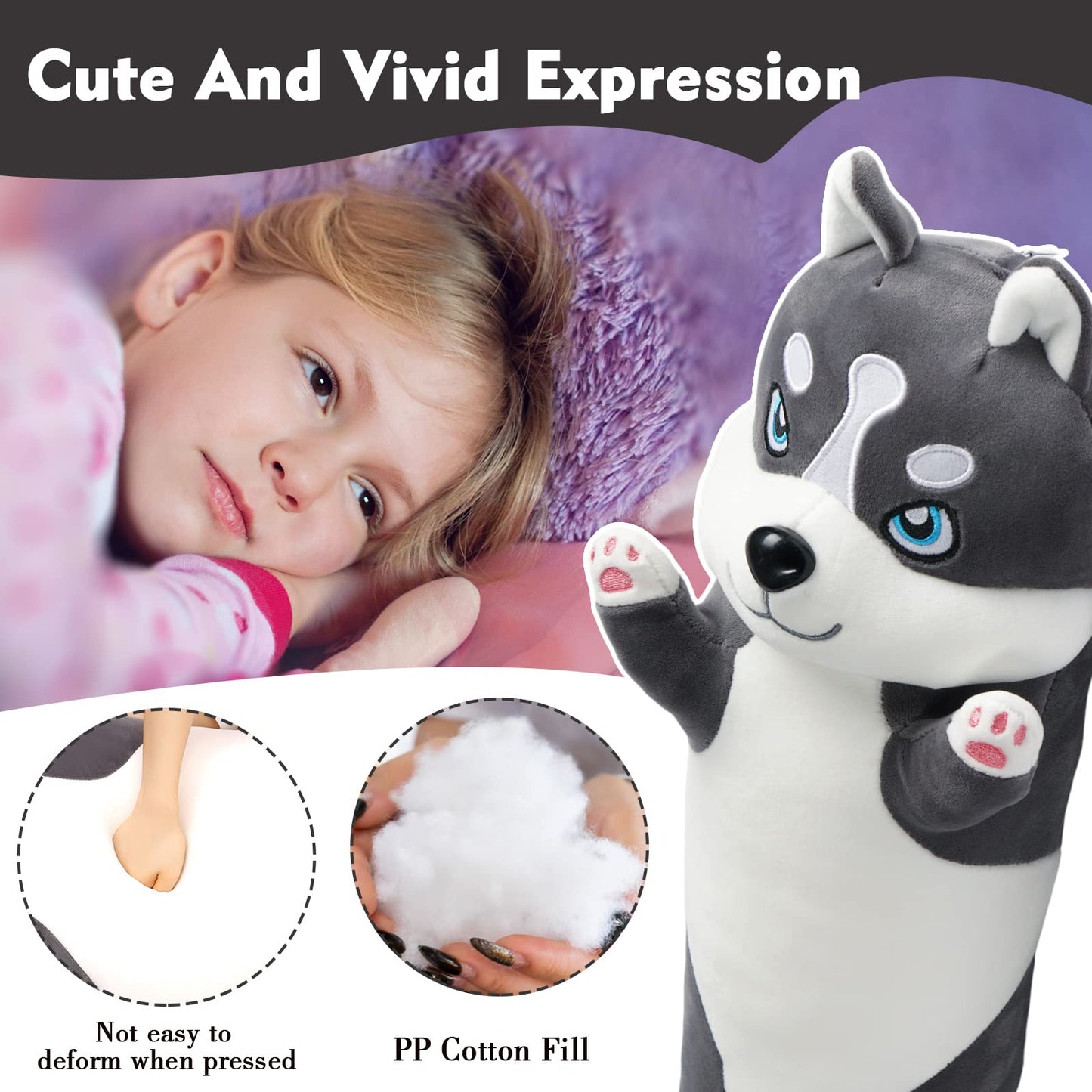 NXNYNZ Long Husky Plush Pillow 51in – Soft Body Pillow, Cute Dog Plushie