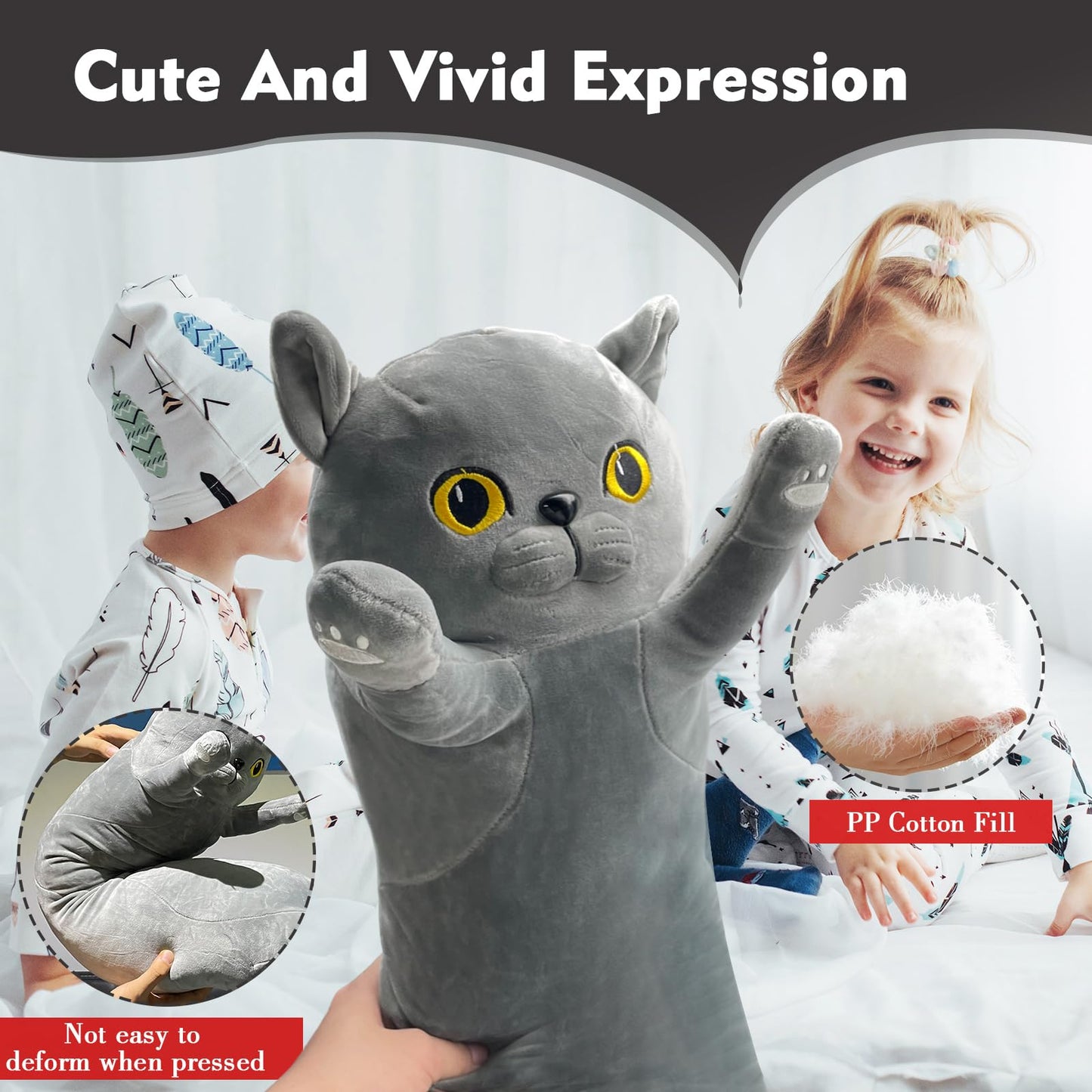NXNYNZ Long Cat Plush Pillow 51.1in — Soft Gray Cat Body Pillow for Kids & Adults
