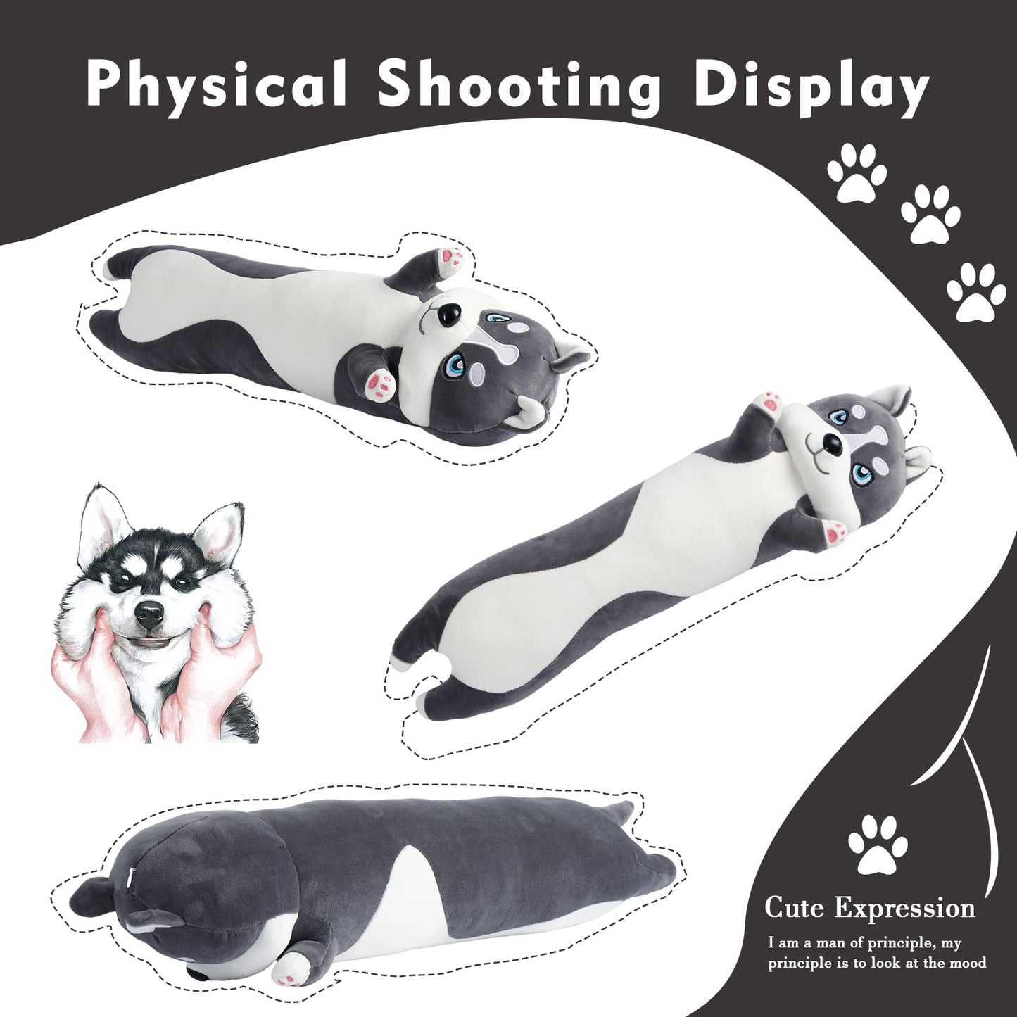 NXNYNZ Long Husky Plush Pillow 51in – Soft Body Pillow, Cute Dog Plushie