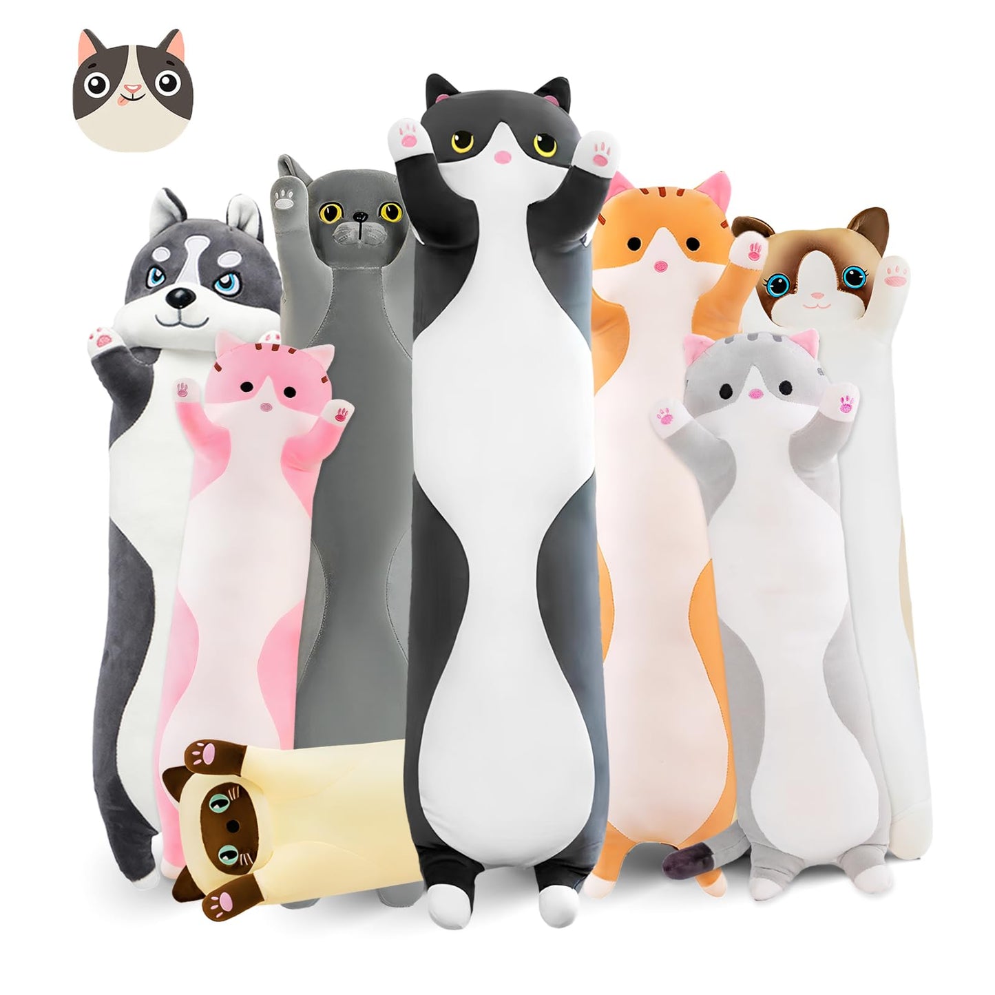 NXNYNZ Long Cat Plush Pillow – 51in Black Cat Body Pillow | Cute Kawaii Plush Toy
