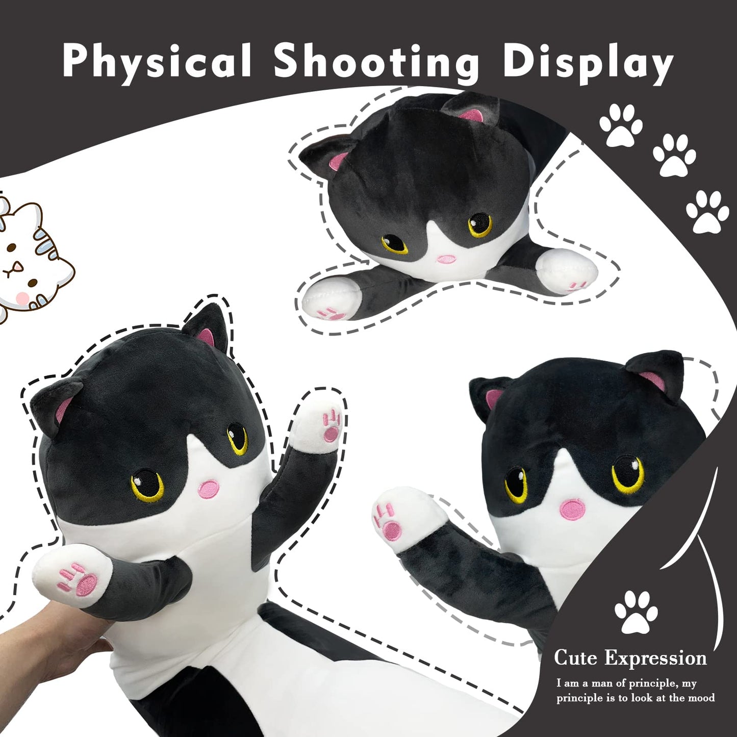 NXNYNZ Long Cat Plush Pillow – 51in Black Cat Body Pillow | Cute Kawaii Plush Toy