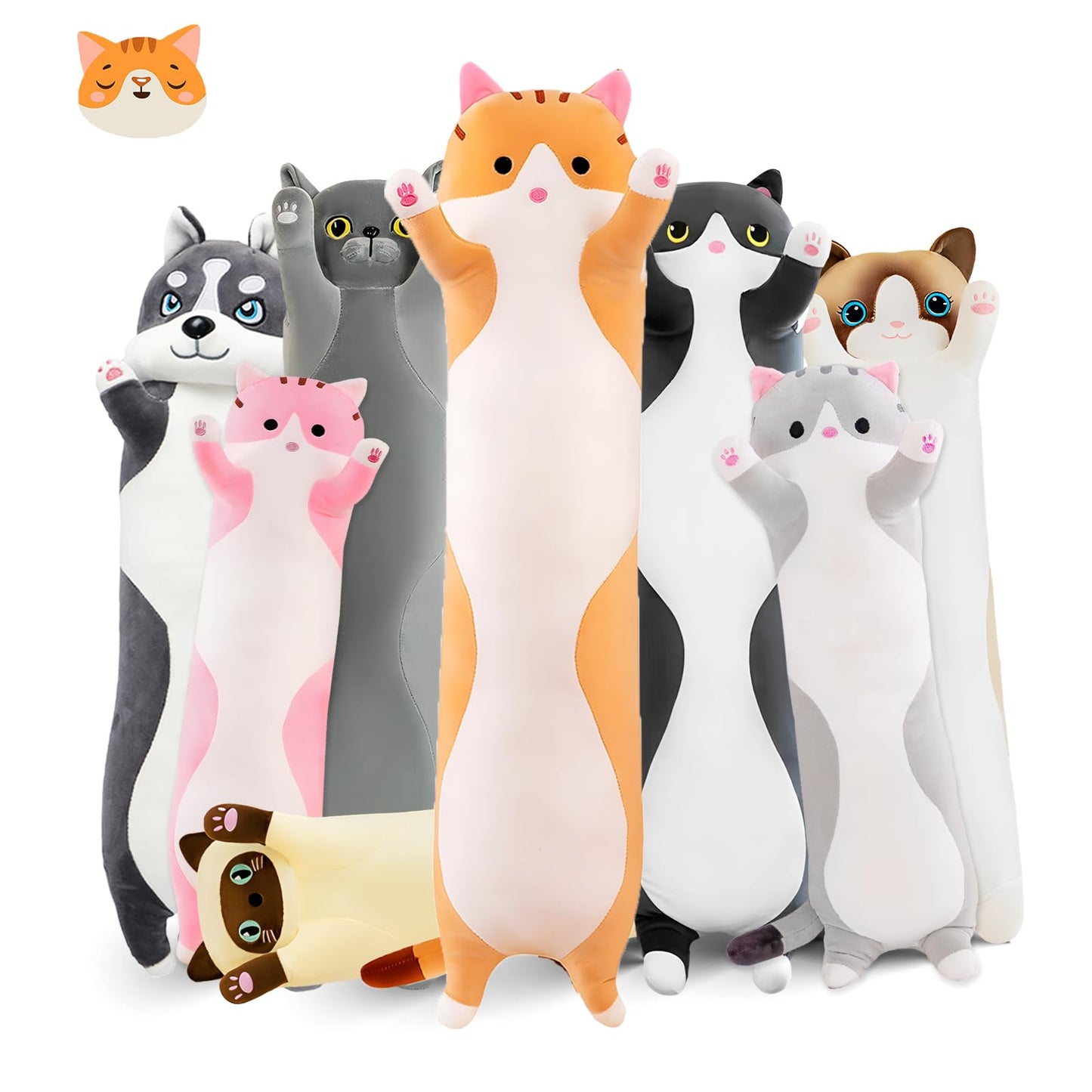 NXNYNZ Long Cat Plush Pillow – 51in Yellow Kawaii Cat Body Pillow