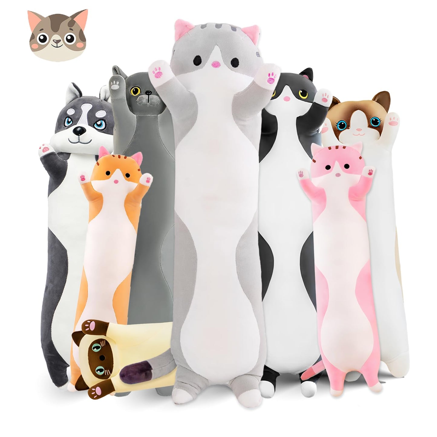 NXNYNZ Long Cat Plush Pillow 43.3in - Grey Cute Cat Body Pillow