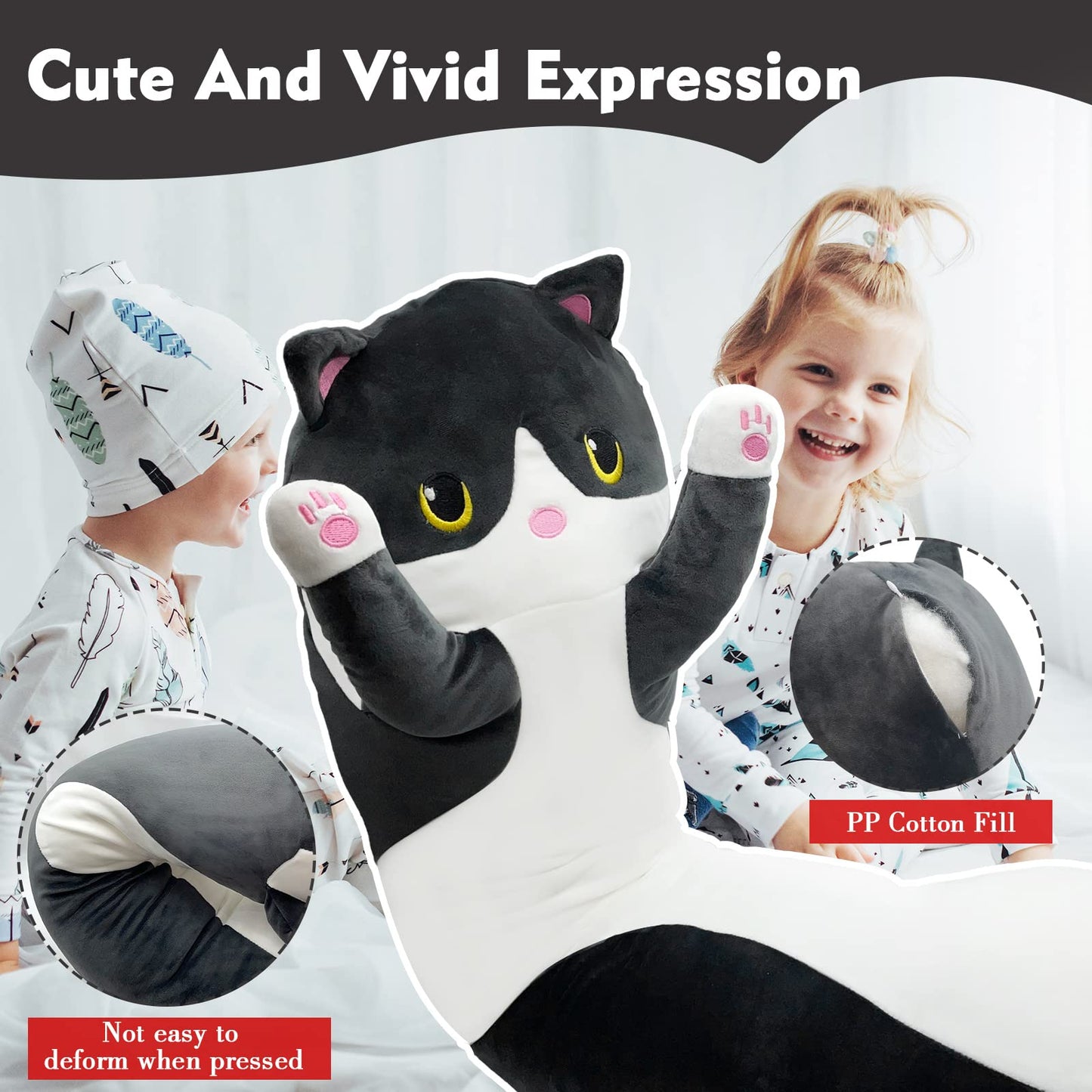 NXNYNZ Long Cat Plush Pillow 27.6in – Soft Black Cat Body Pillow