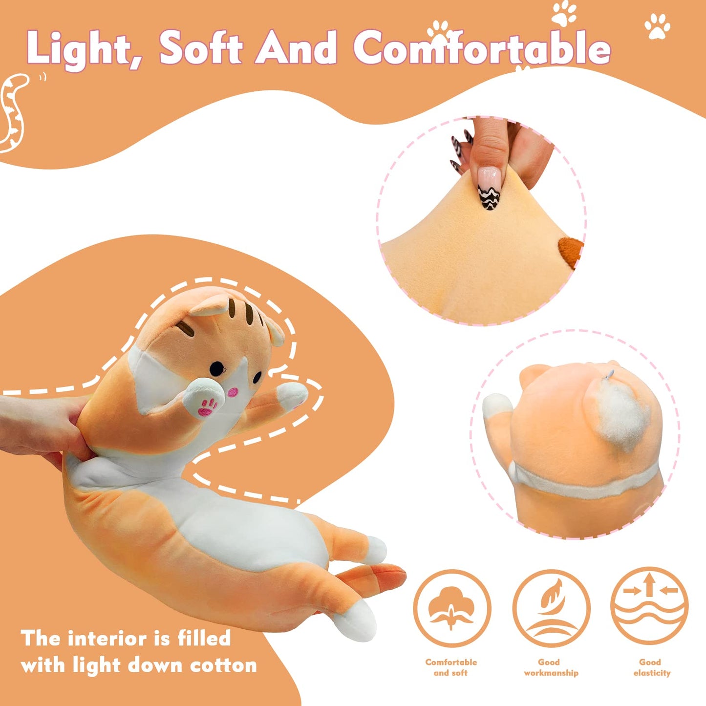 NXNYNZ Long Cat Plush Pillow - 35.4in Yellow Kawaii Body Pillow