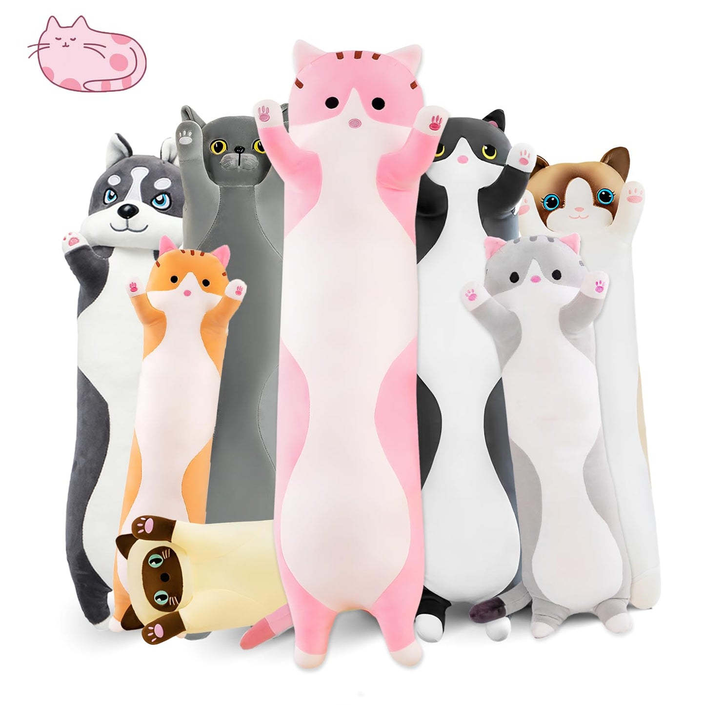 NXNYNZ Long Cat Plush Pillow 51.1in – Pink Cat Body Pillow for Cozy Lounging