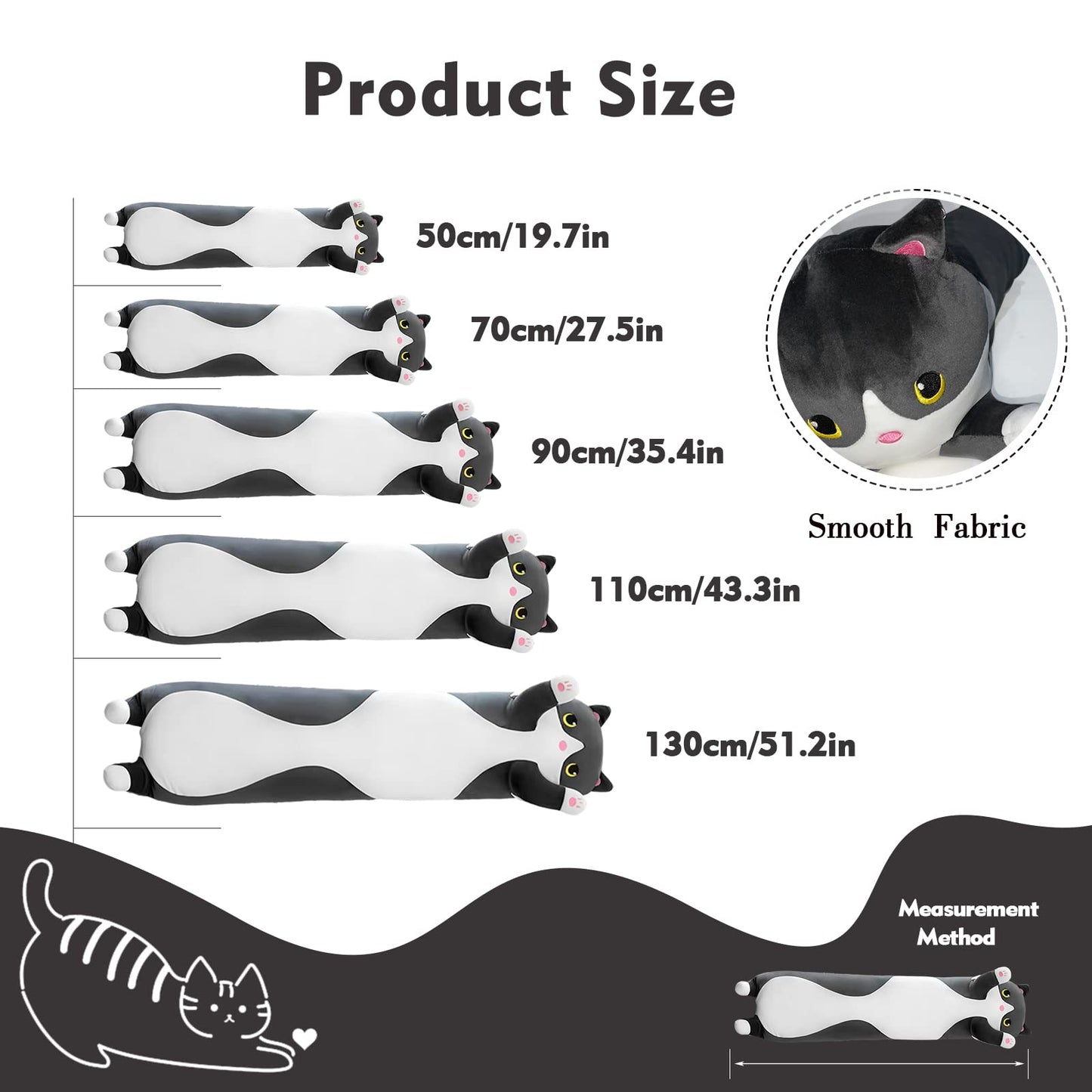 NXNYNZ Long Cat Plush Pillow 27.6in – Soft Black Cat Body Pillow