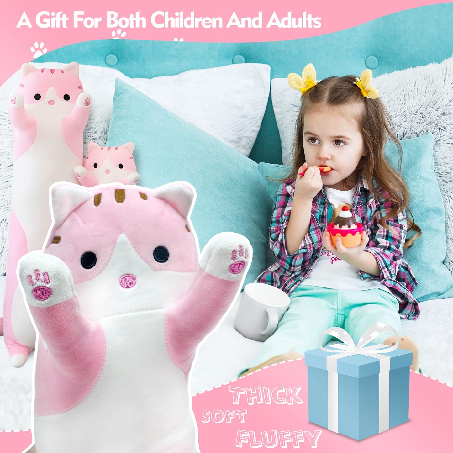 NXNYNZ Long Cat Plush Pillow 51.1in – Pink Cat Body Pillow for Cozy Lounging