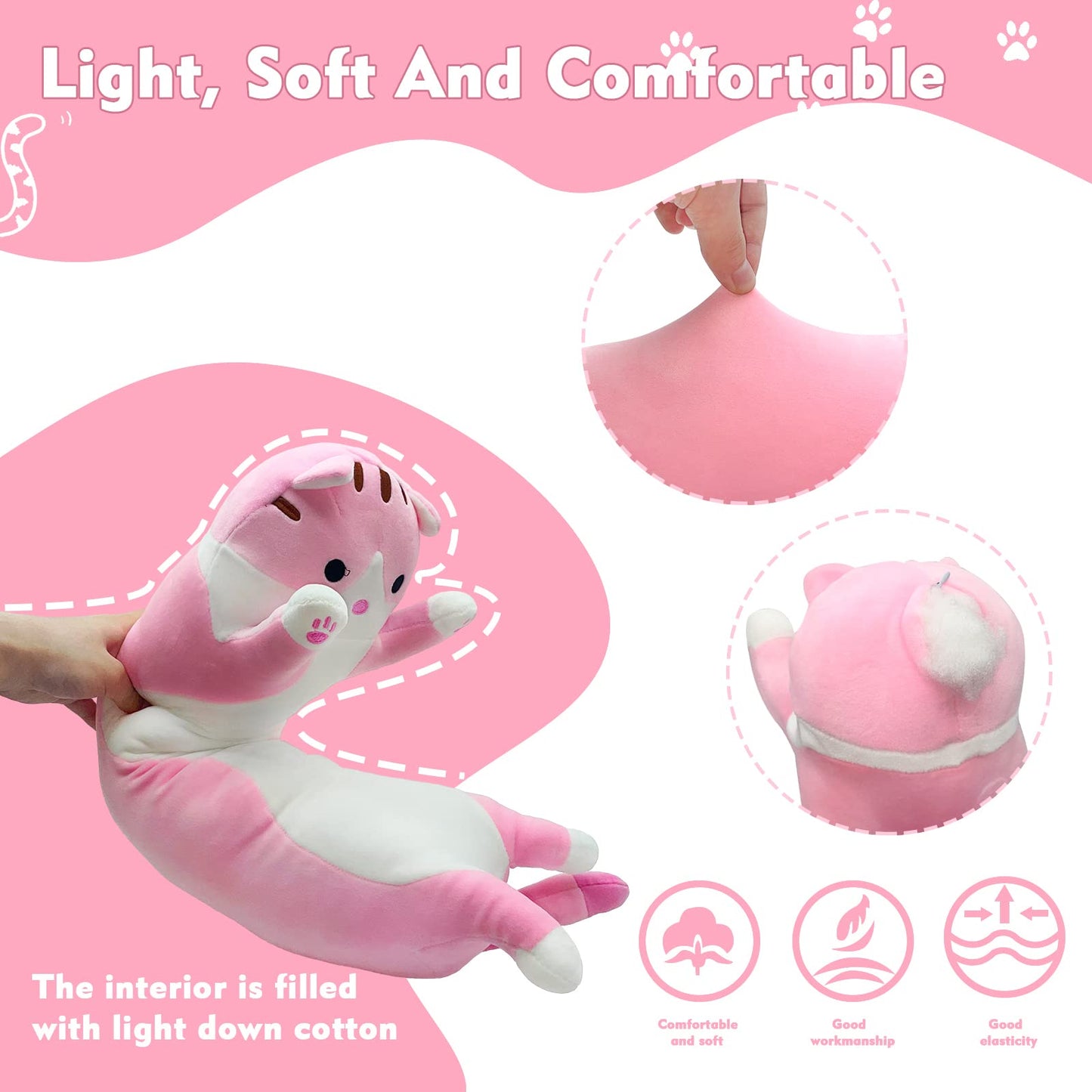 NXNYNZ Long Cat Plush Pillow 51.1in – Pink Cat Body Pillow for Cozy Lounging