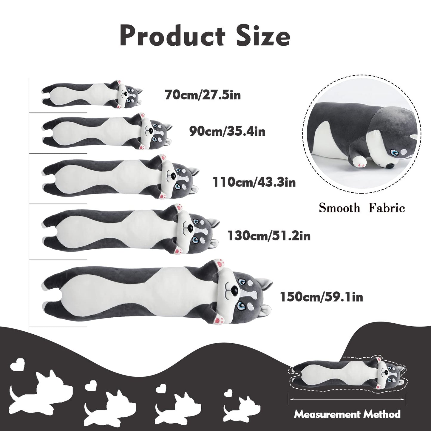 NXNYNZ Long Husky Plush Pillow 51in – Soft Body Pillow, Cute Dog Plushie