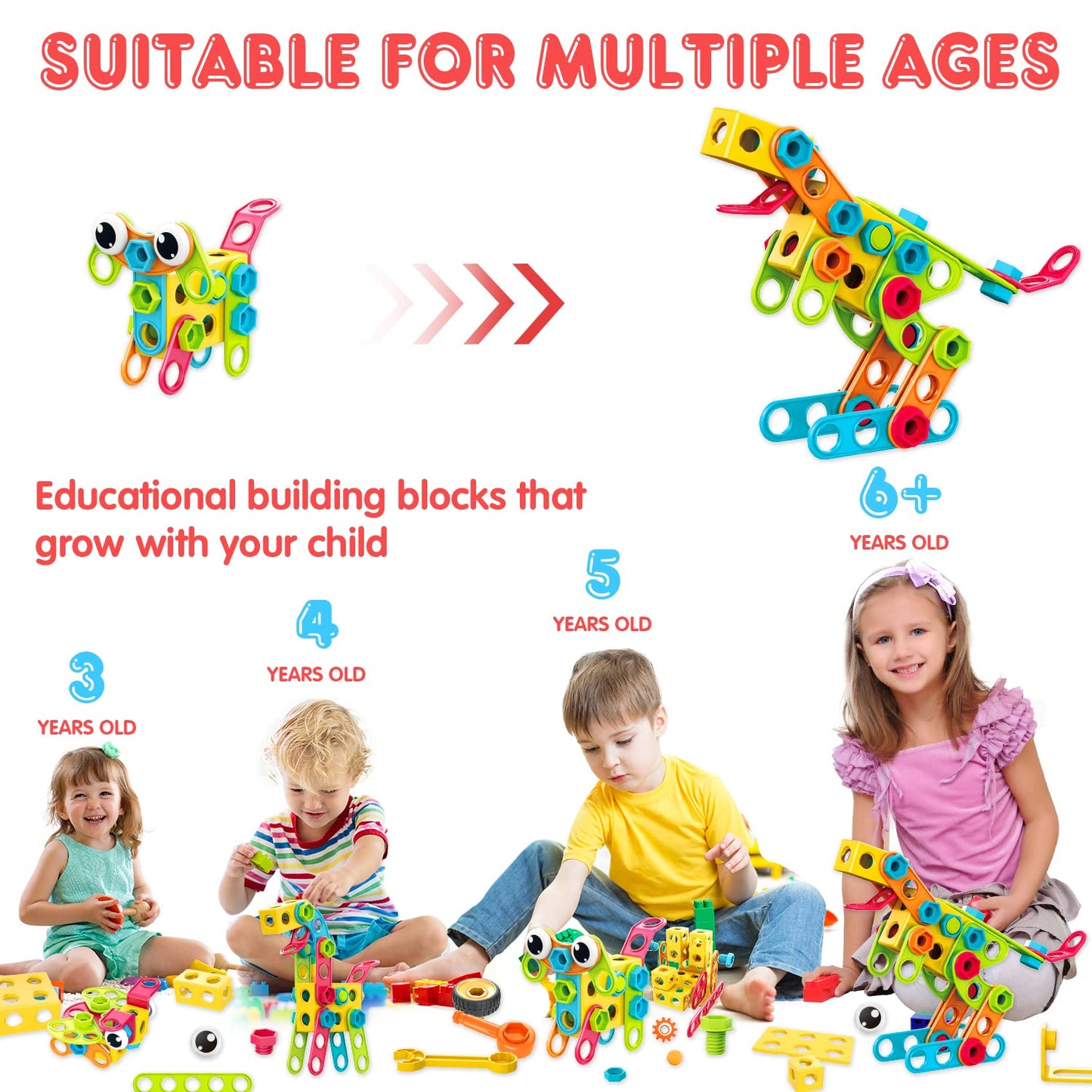 NXONE 195 Pcs Educational STEM Toys for Kids Ages 3-10 – Building Blocks with Drill & Storage Box