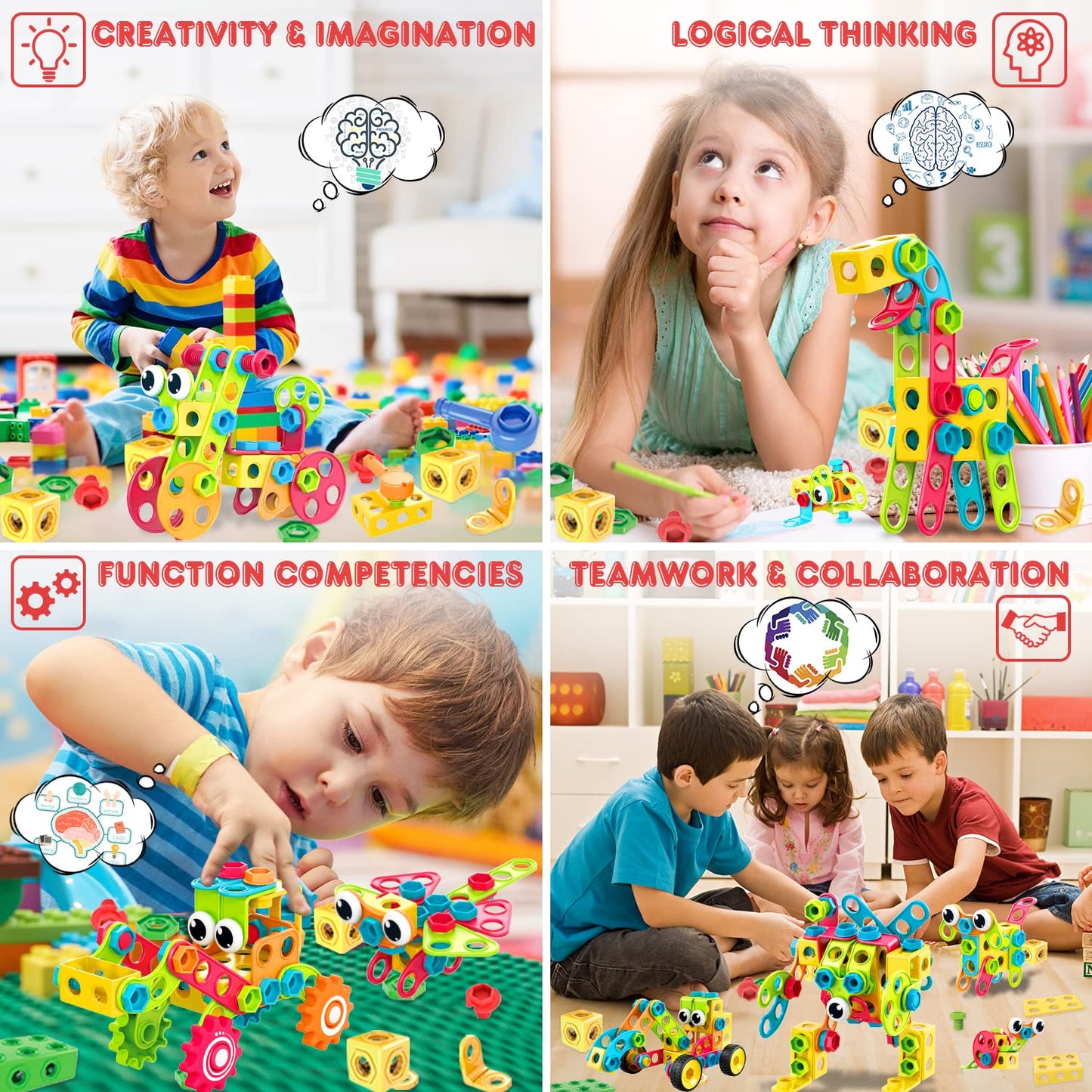 NXONE 195 Pcs Educational STEM Toys for Kids Ages 3-10 – Building Blocks with Drill & Storage Box