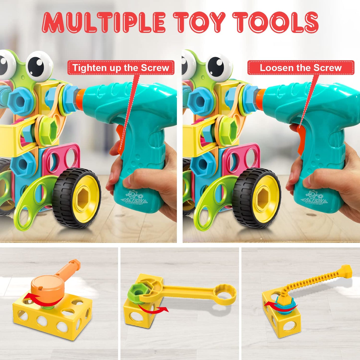 NXONE 195 Pcs Educational STEM Toys for Kids Ages 3-10 – Building Blocks with Drill & Storage Box