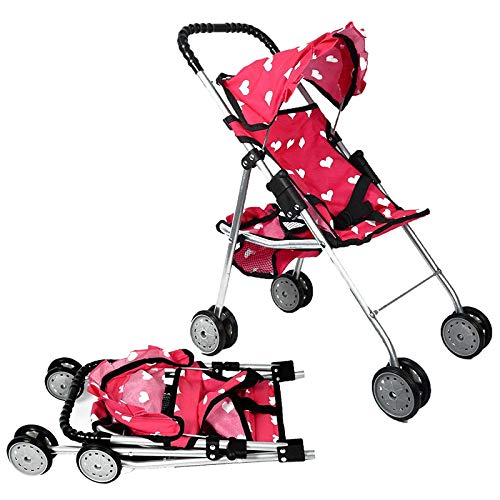 The New York Doll Collection My First Doll Stroller with Heart Design – Foldable Pink