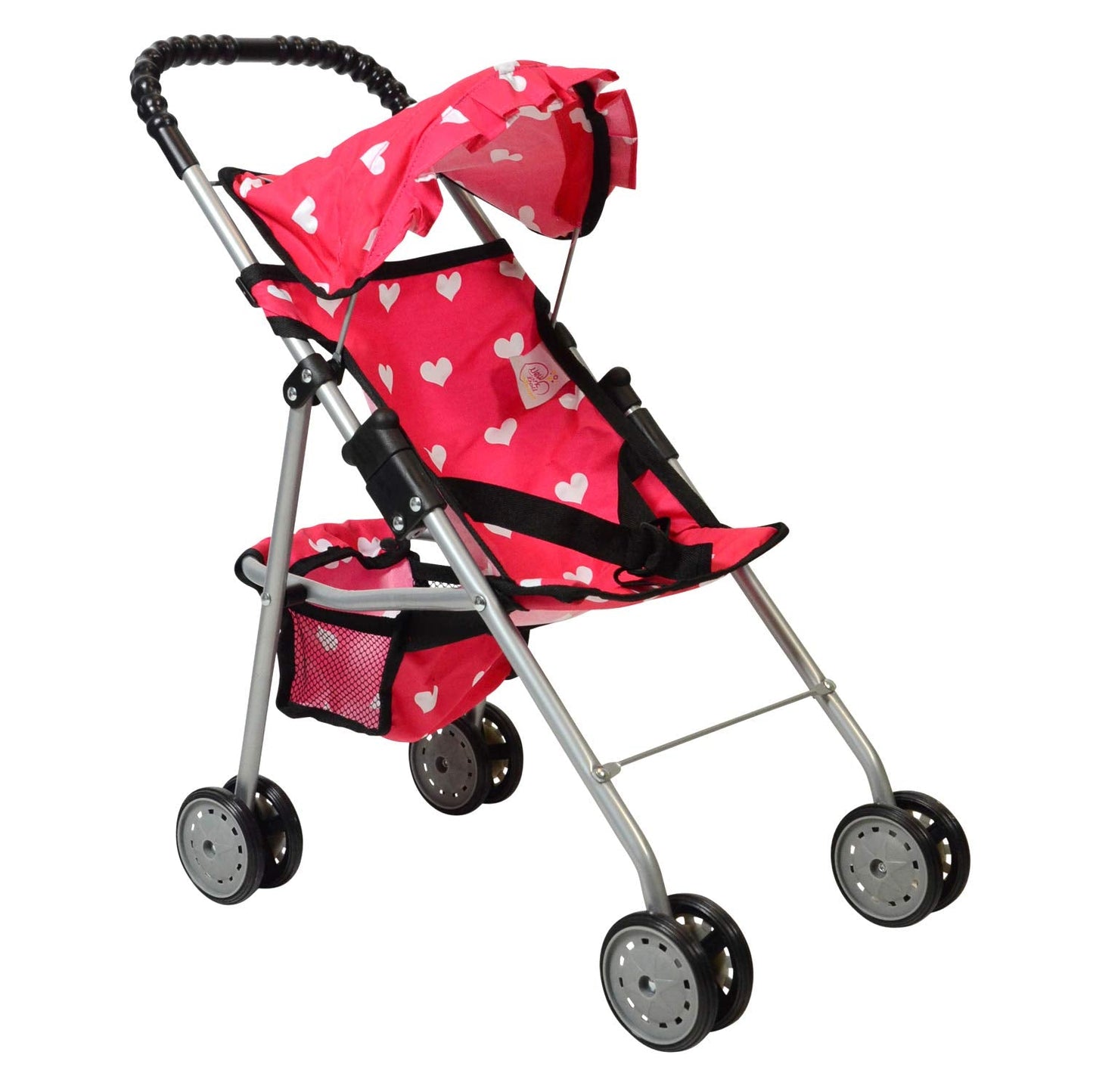 The New York Doll Collection My First Doll Stroller with Heart Design – Foldable Pink