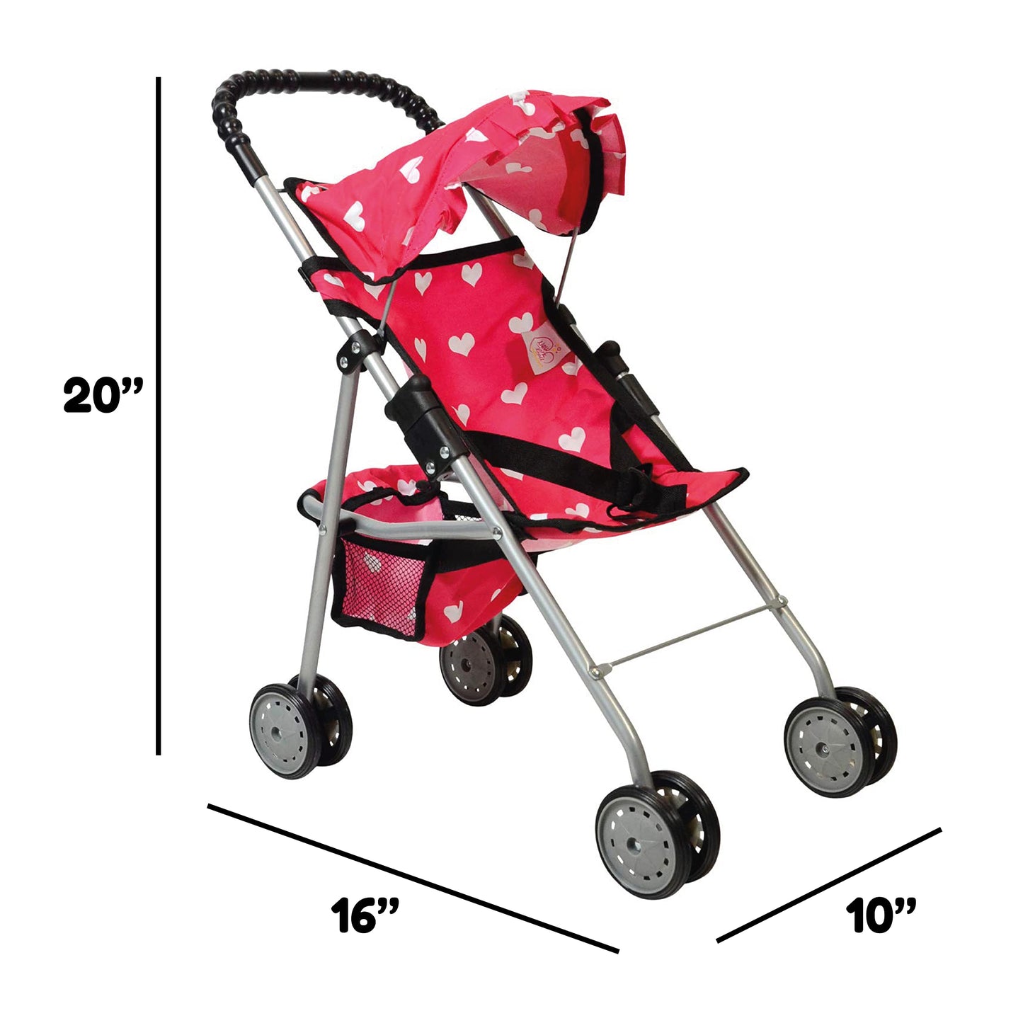 The New York Doll Collection My First Doll Stroller with Heart Design – Foldable Pink