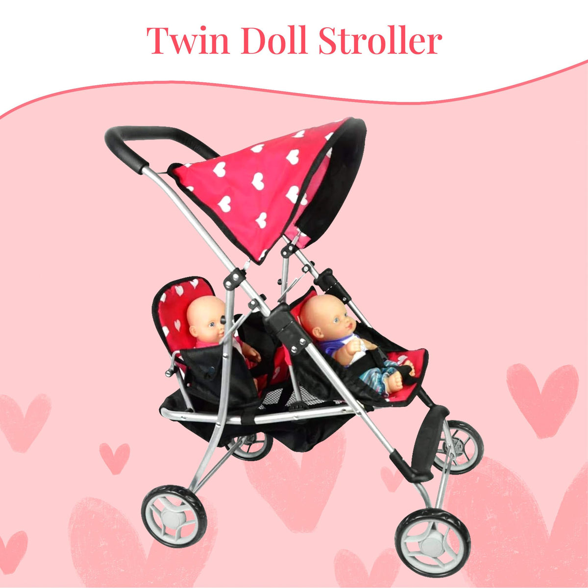 The New York Doll Collection My First Doll Twin Stroller – Heart Design Double Stroller for 18-Inch Dolls