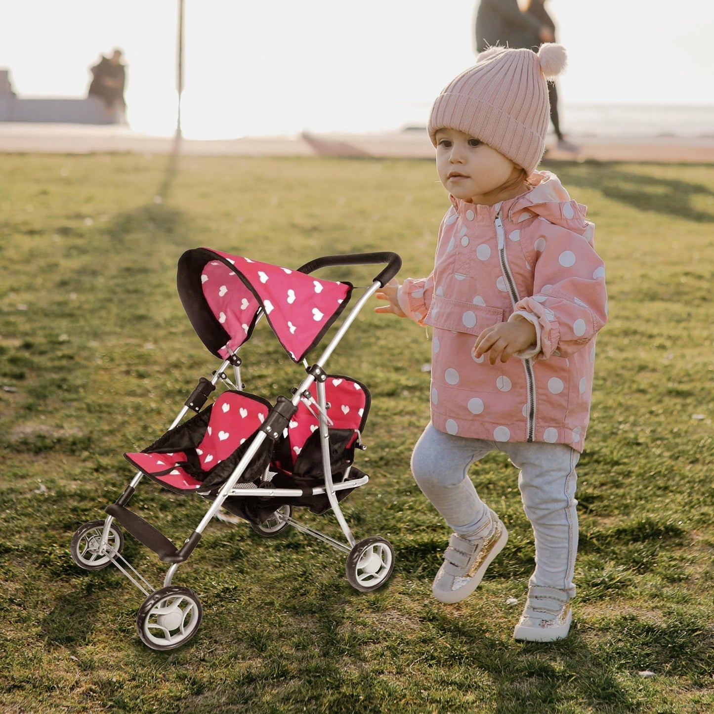 The New York Doll Collection My First Doll Twin Stroller – Heart Design Double Stroller for 18-Inch Dolls