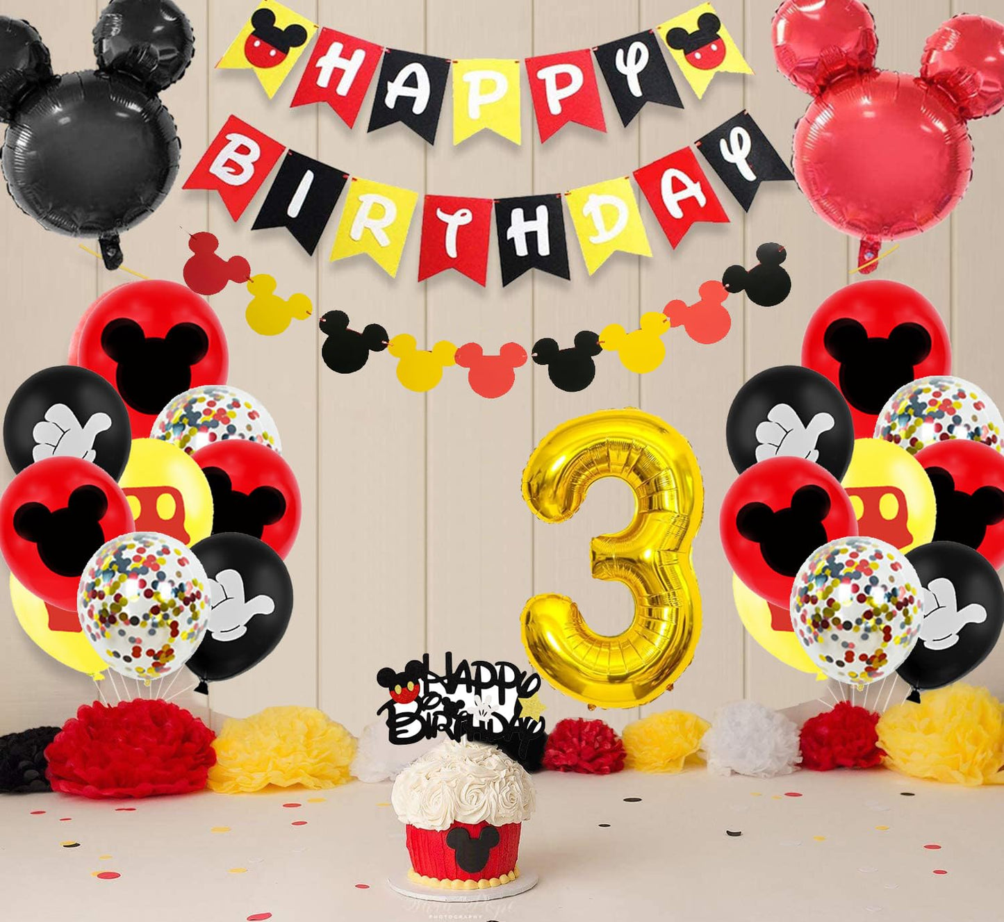 Nyhpar Cartoon Mouse 3rd Birthday Decorations | 3 Years Old Boy Party Supplies