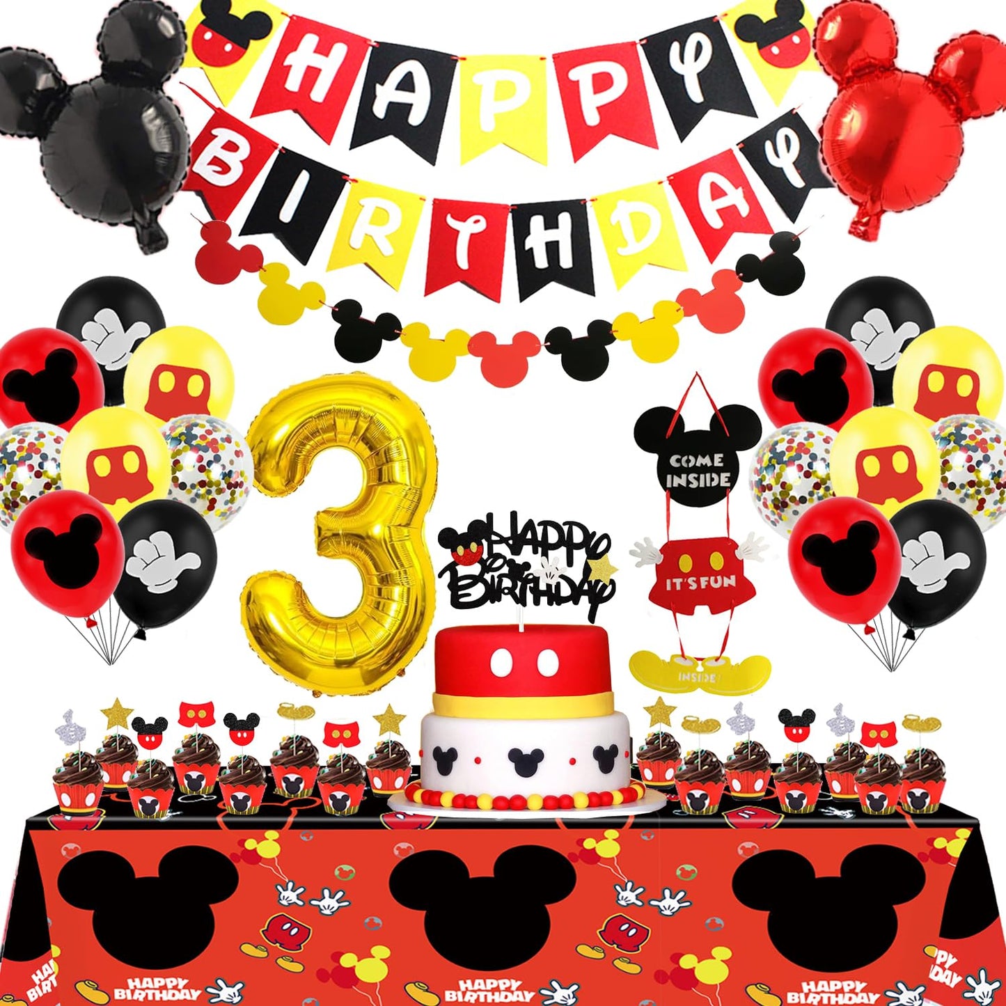 Nyhpar Cartoon Mouse 3rd Birthday Decorations | 3 Years Old Boy Party Supplies
