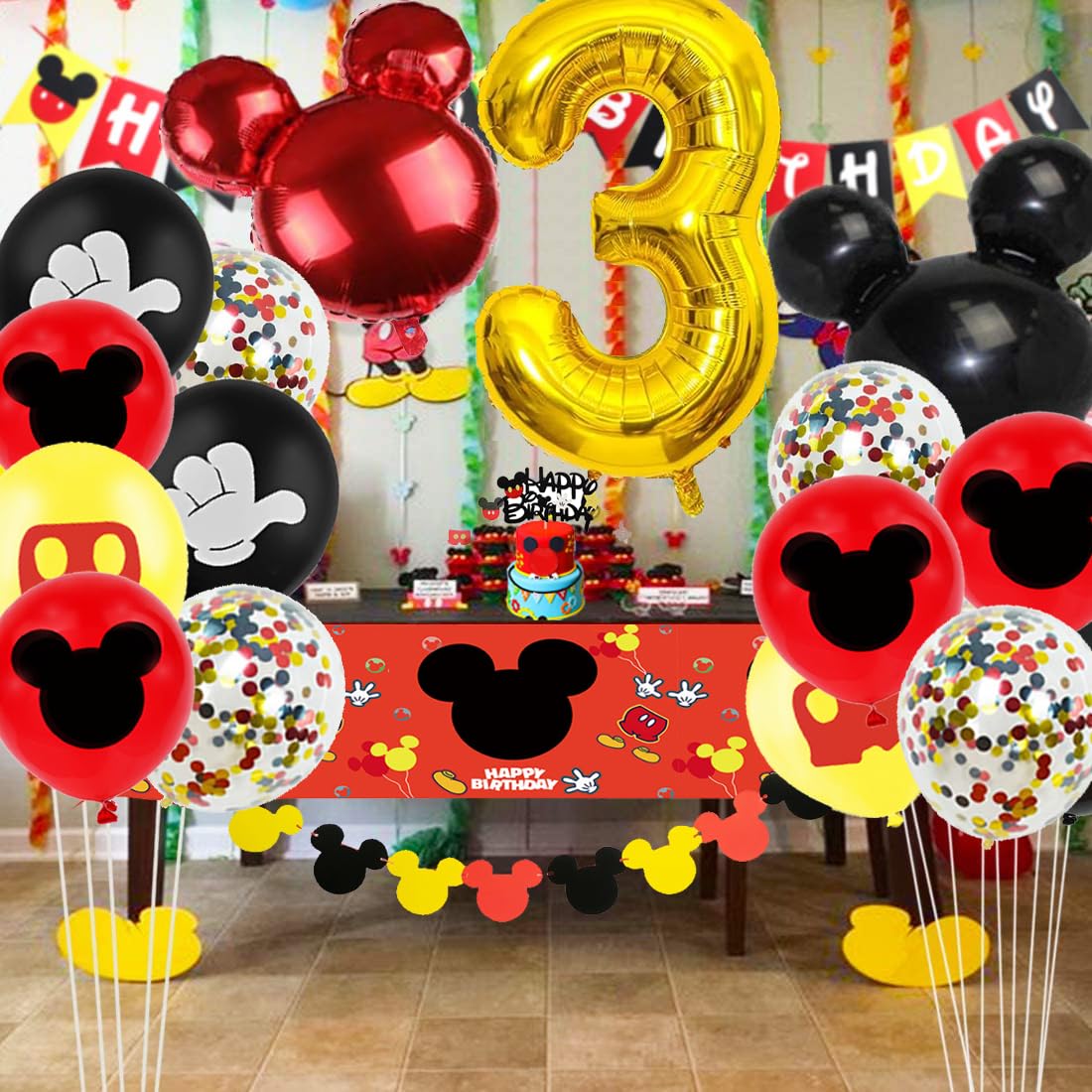 Nyhpar Cartoon Mouse 3rd Birthday Decorations | 3 Years Old Boy Party Supplies