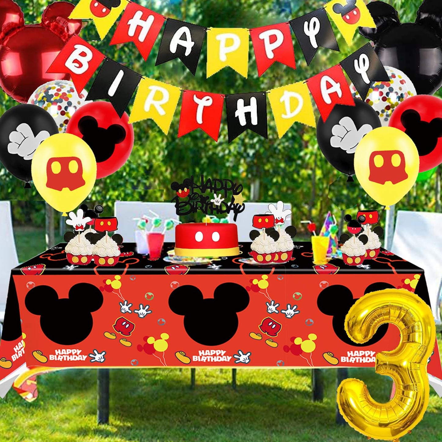 Nyhpar Cartoon Mouse 3rd Birthday Decorations | 3 Years Old Boy Party Supplies
