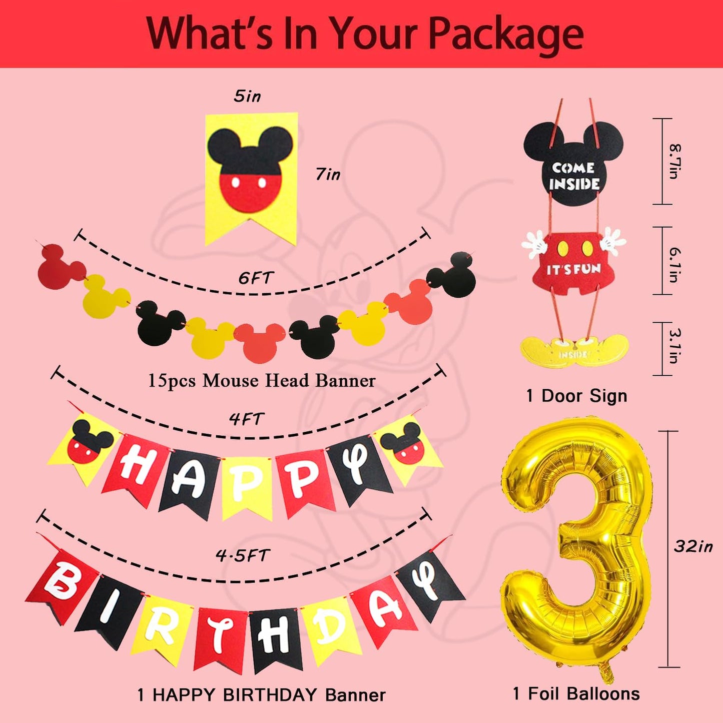 Nyhpar Cartoon Mouse 3rd Birthday Decorations | 3 Years Old Boy Party Supplies