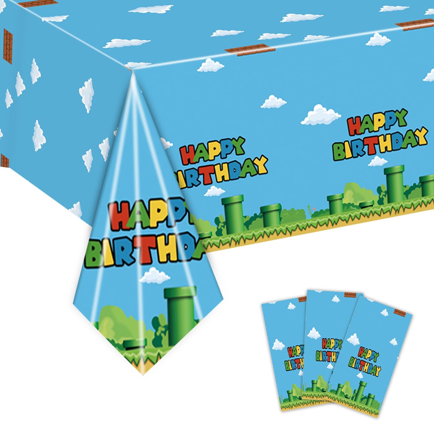 Nyhpar 3Pcs Video Game Tablecloths – Super Bros Disposable Covers 86.6 x 51.2 in