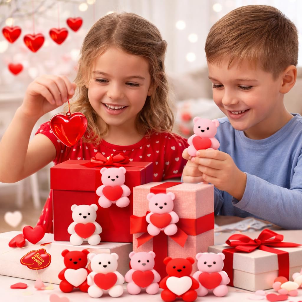 NYPHZAT Classrooms Valentines Day Gifts for Kids – Mochi Squishy Toys with Hearts & Cards