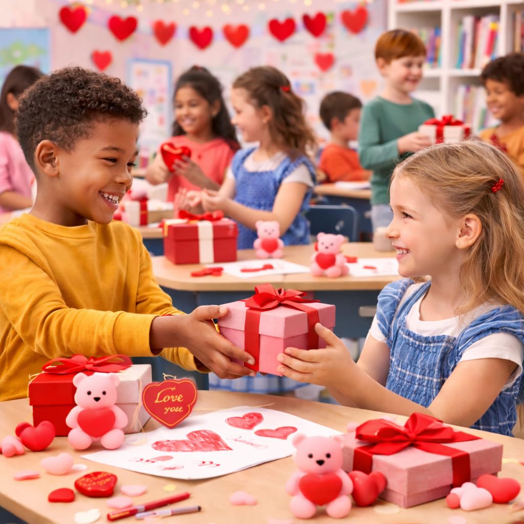 NYPHZAT Classrooms Valentines Day Gifts for Kids – Mochi Squishy Toys with Hearts & Cards
