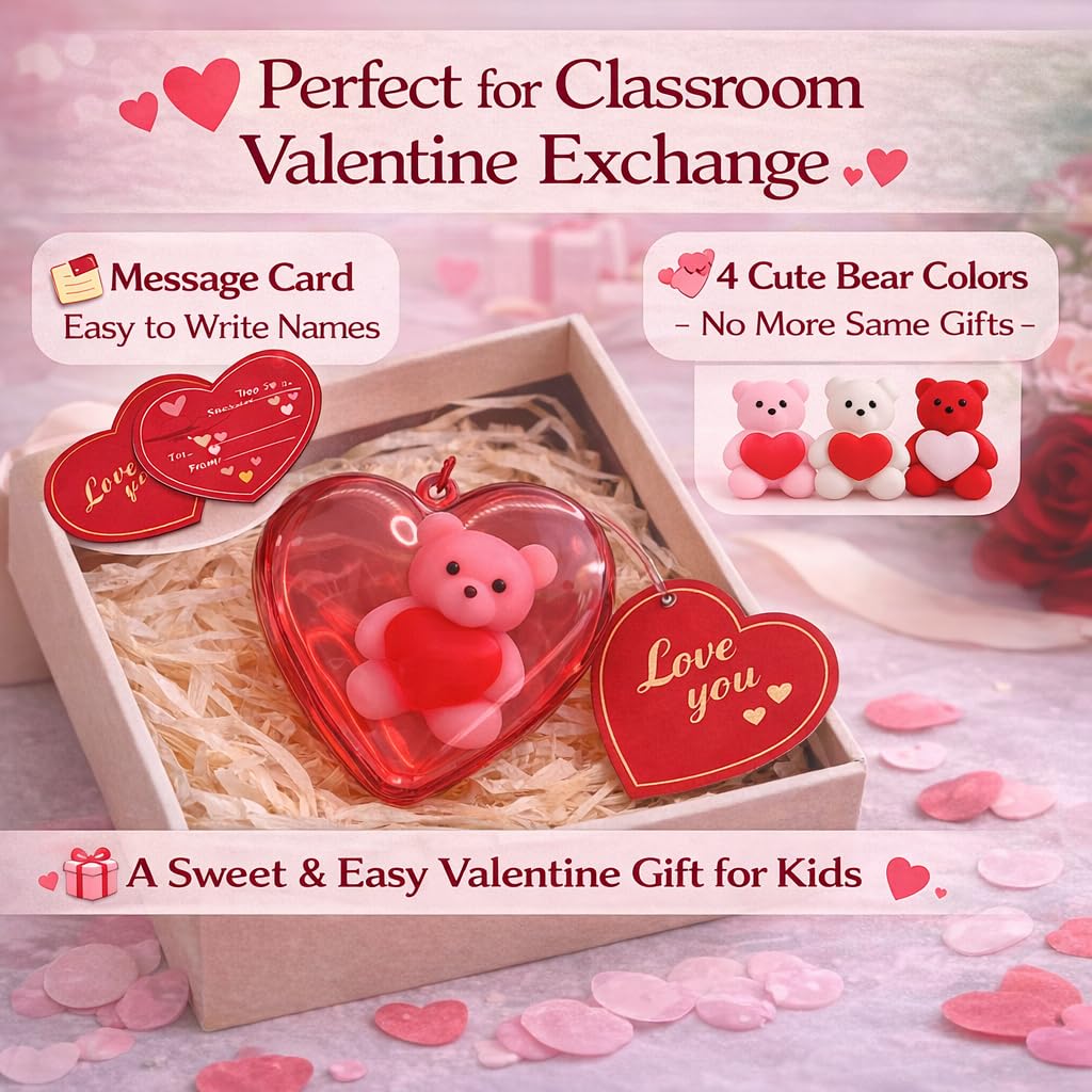 NYPHZAT Classrooms Valentines Day Gifts for Kids – Mochi Squishy Toys with Hearts & Cards