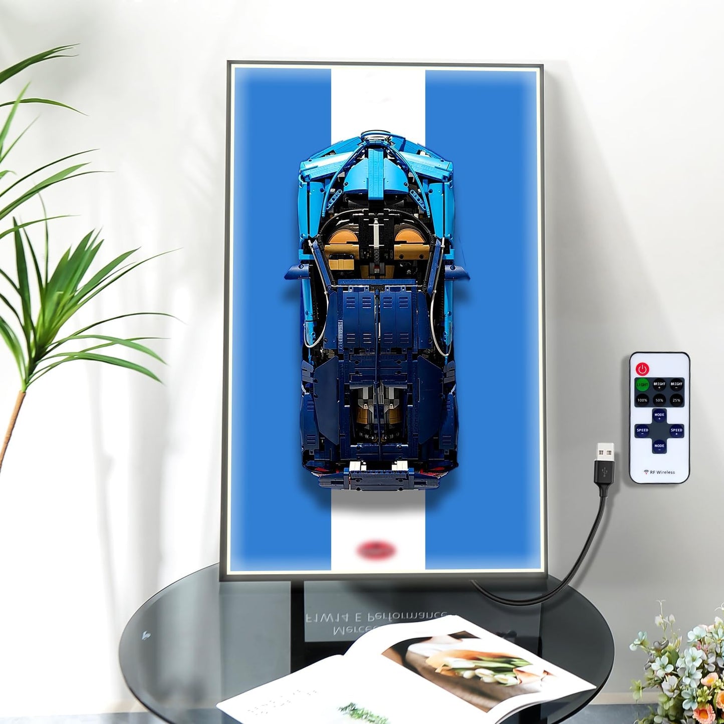 NyTfxkeJ Wallboard with LED Light for Lego Bugatti Chiron 42083 – Wall Mount Display