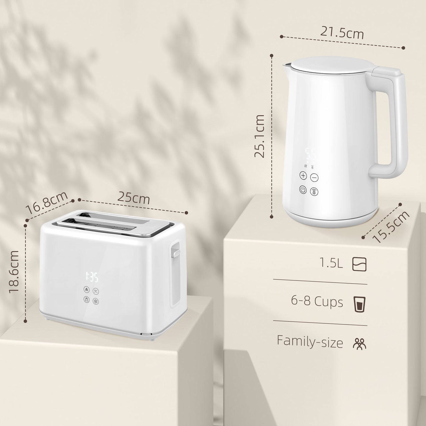 HOMCOM 1.5L 3000W Fast Boil Electric Kettle and 2 Slice Toaster Set