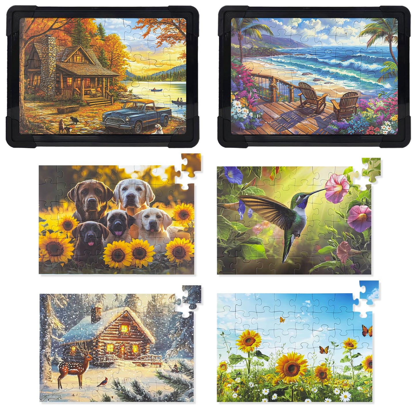 NZNDB 6-Pack 48-Piece Puzzles for Seniors | Easy-Grip Large Pieces, Frames & 1:1 Images