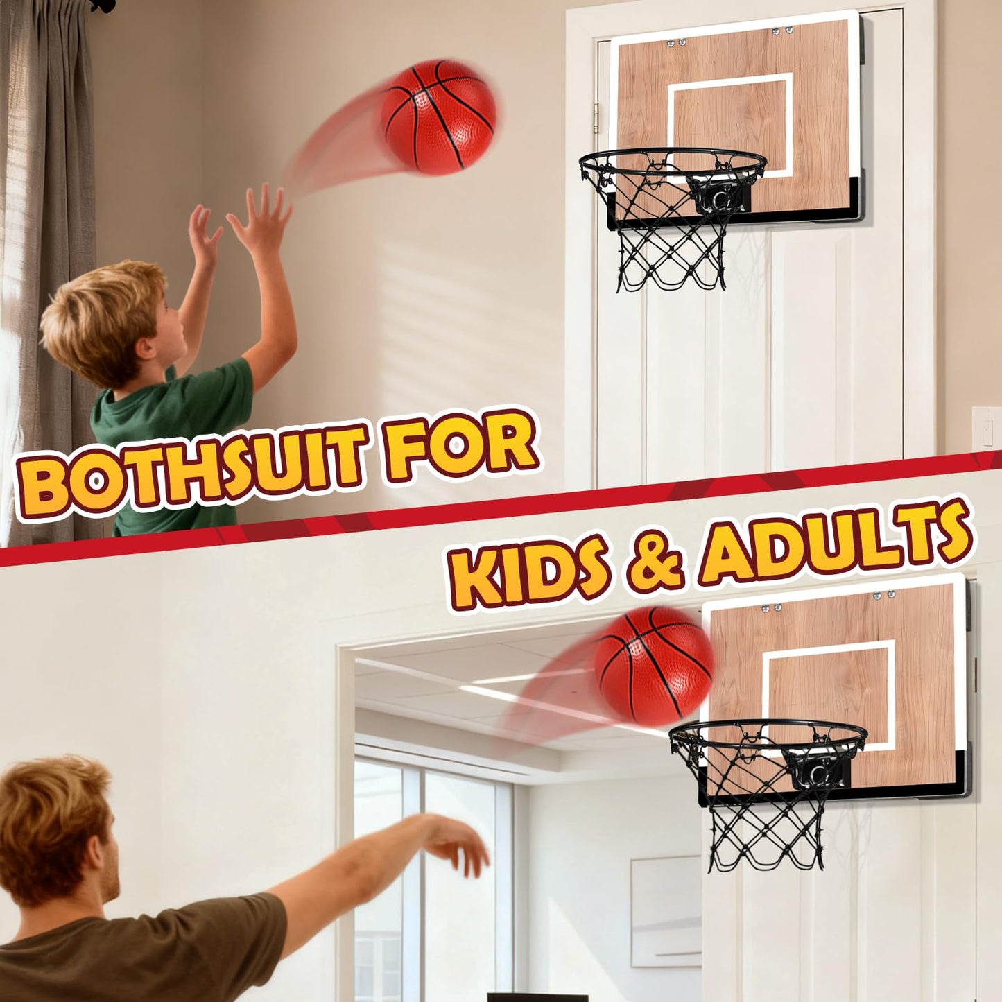 NZQXJXZ Indoor Basketball Hoop for Kids – Wall or Door Mount, 16x12 Backboard, No Score Version