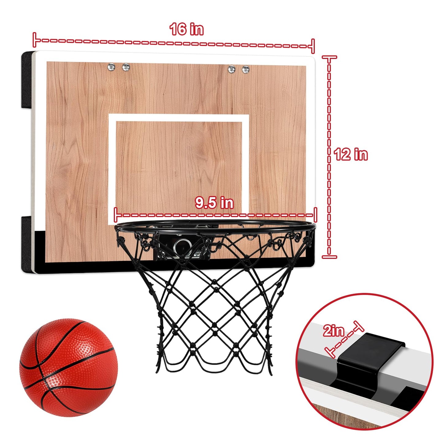NZQXJXZ Indoor Basketball Hoop for Kids – Wall or Door Mount, 16x12 Backboard, No Score Version
